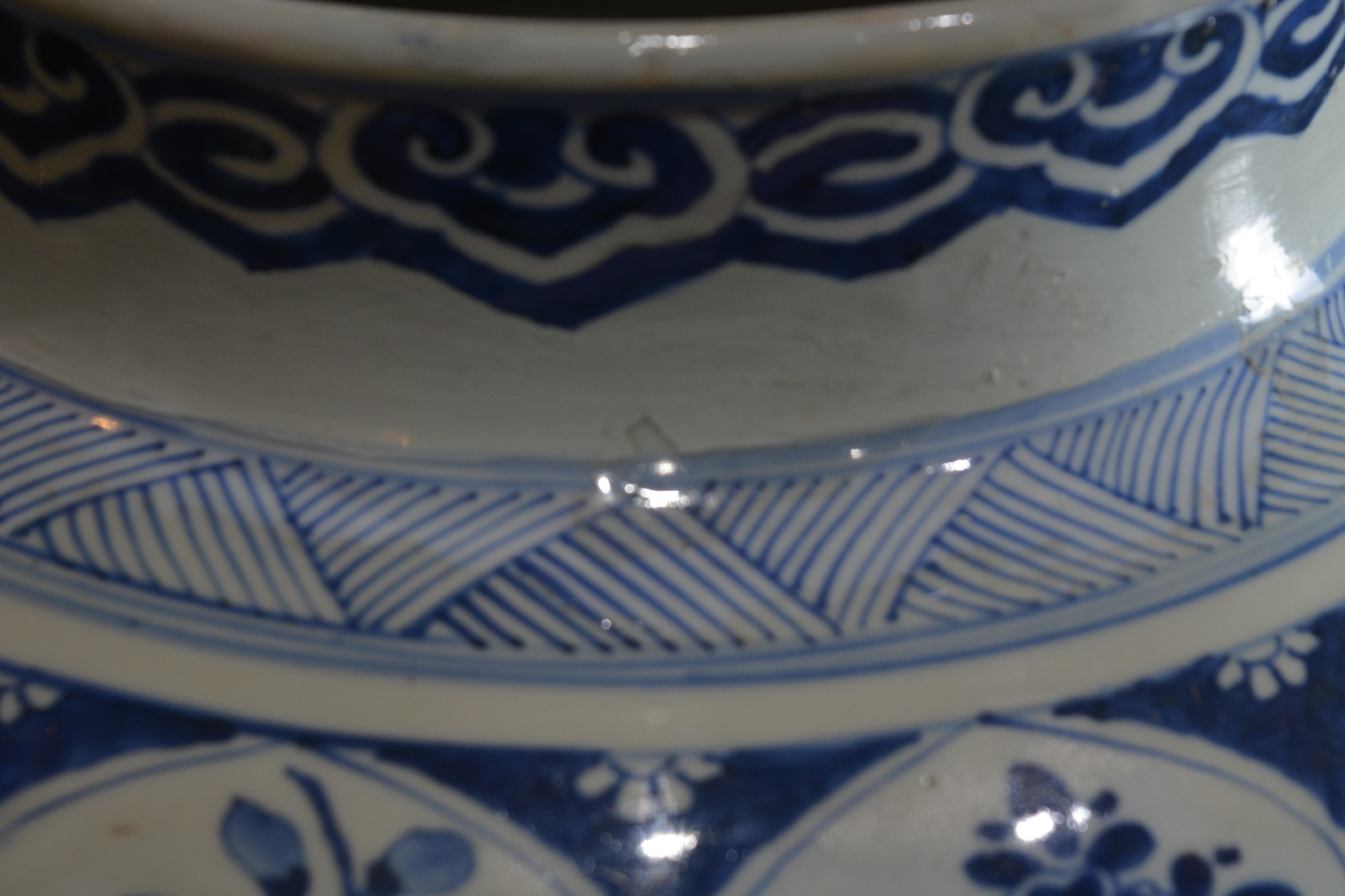 Blue and white jar and cover Chinese, Kangxi with all-over panels of flowers, within a chevron and - Image 11 of 23