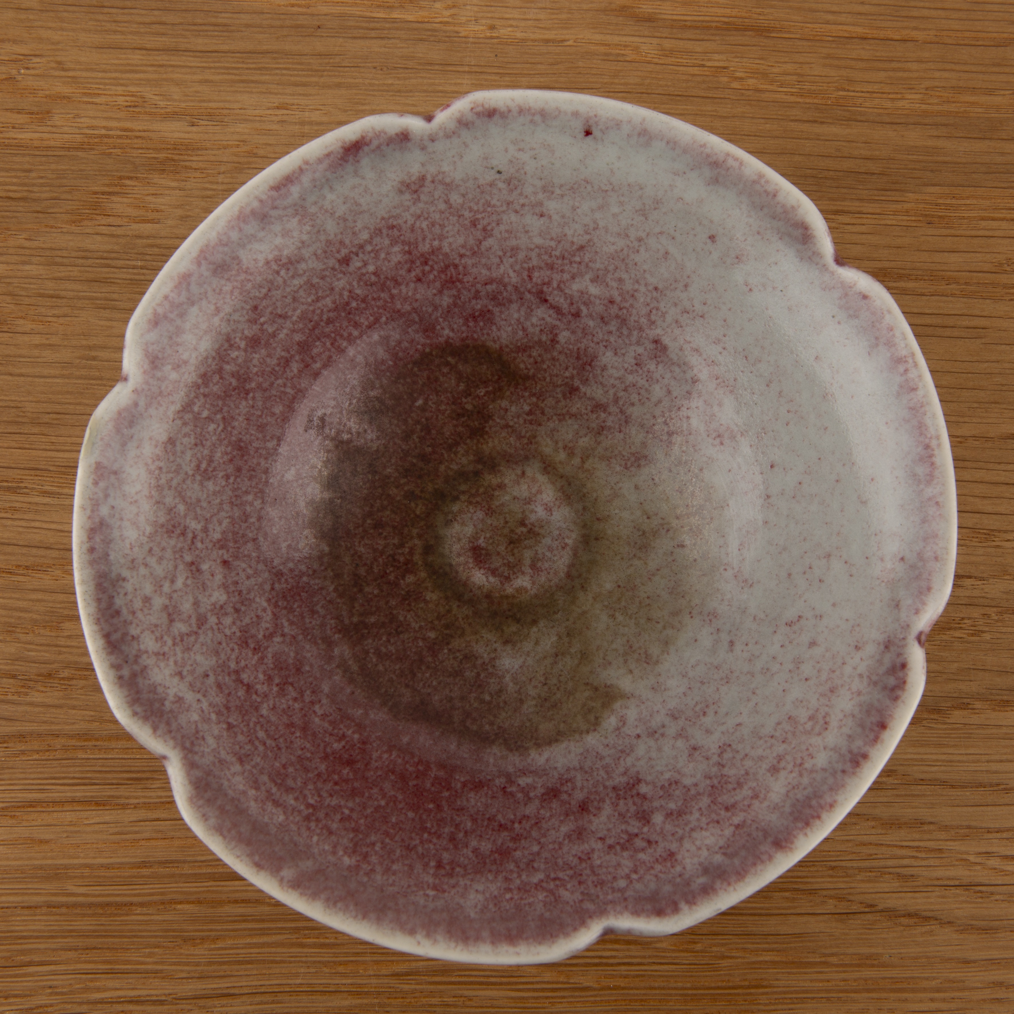 Peach bloom glaze petal-shaped bowl Chinese, 18th Century with a raised foot rim, 13cm diameter x - Image 3 of 6