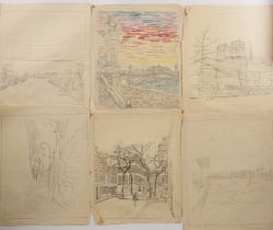 Chiang Yee (Chinese, 1903-1977) collection of pencil, pen and watercolour studies of Paris, to