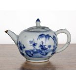 Blue and porcelain ovoid teapot Chinese, 18th Century painted with scholars at a table, 17cm long