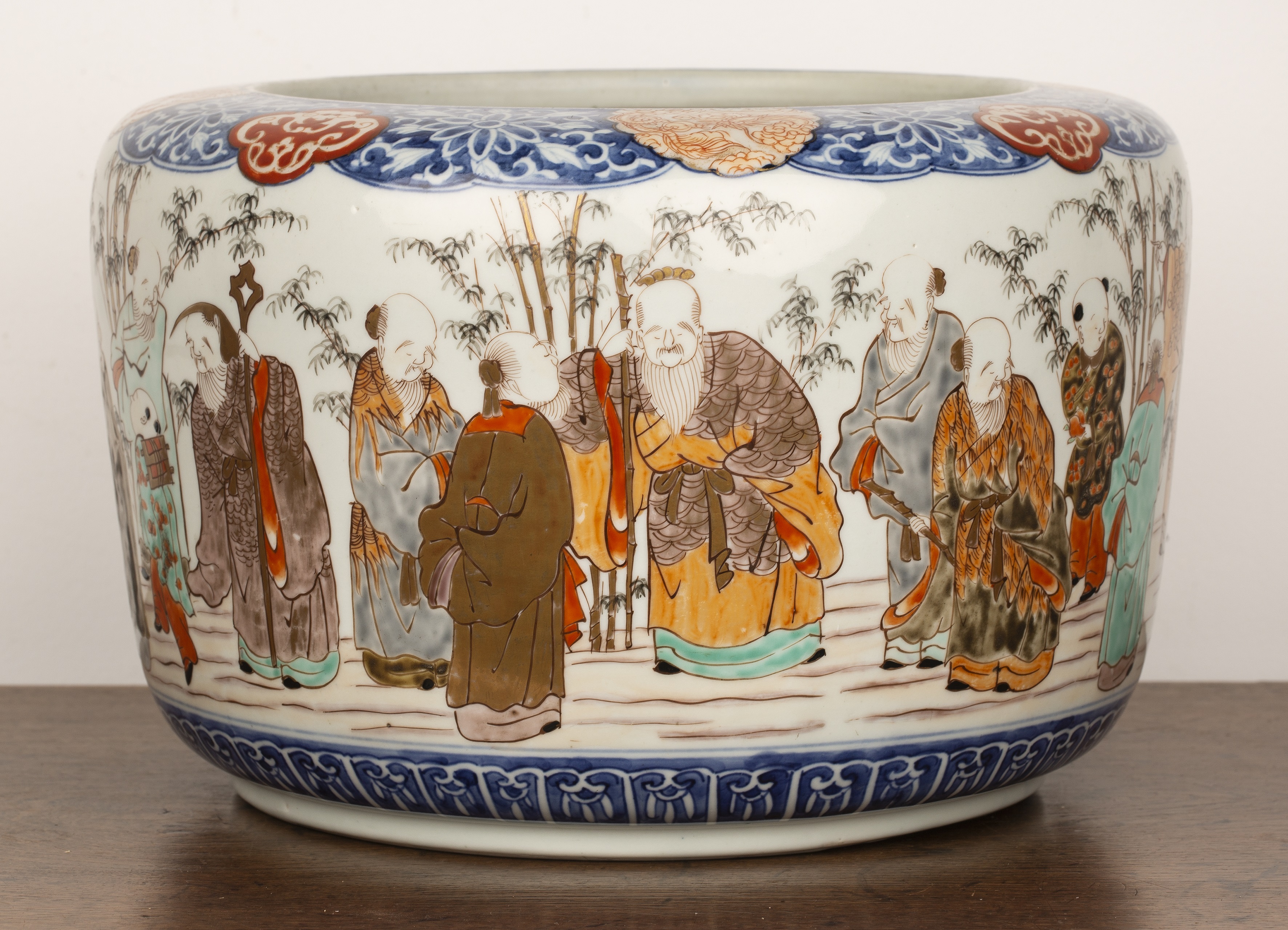 Arita porcelain jardiniere Japanese, mid 19th Century painted in an Imari palette with a band of - Image 3 of 4