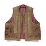 Velvet waistcoat Ottoman burgundy ground with deep gold embroidery, the embroidery in the form of