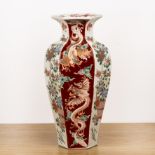 Imari porcelain hexagonal vase Japanese, 19th Century painted in enamels with panels of flowers,