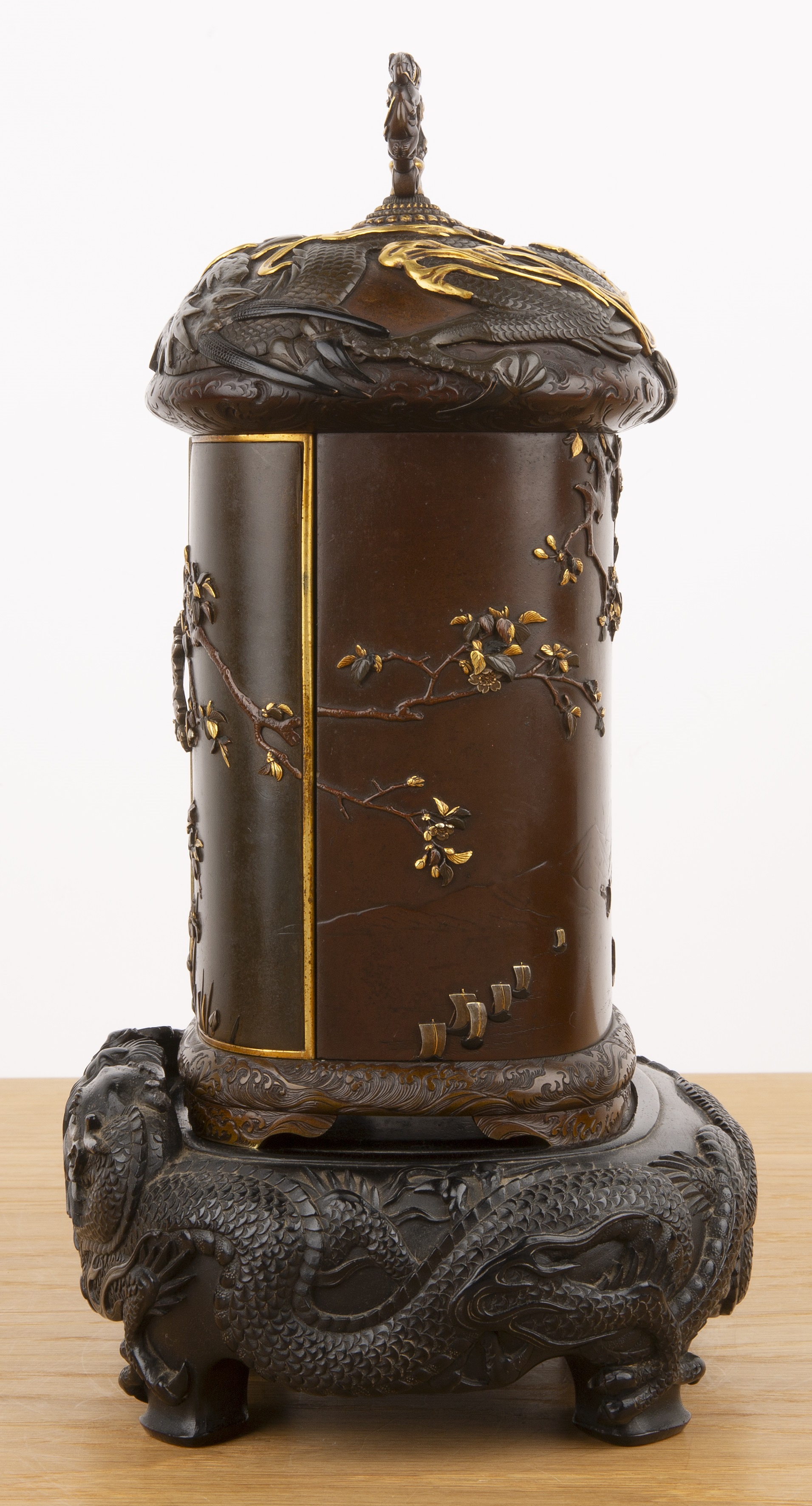 Metal and shakudo Kodansu cabinet on a dragon carved hardwood base Japanese, Meiji period in the - Image 11 of 61