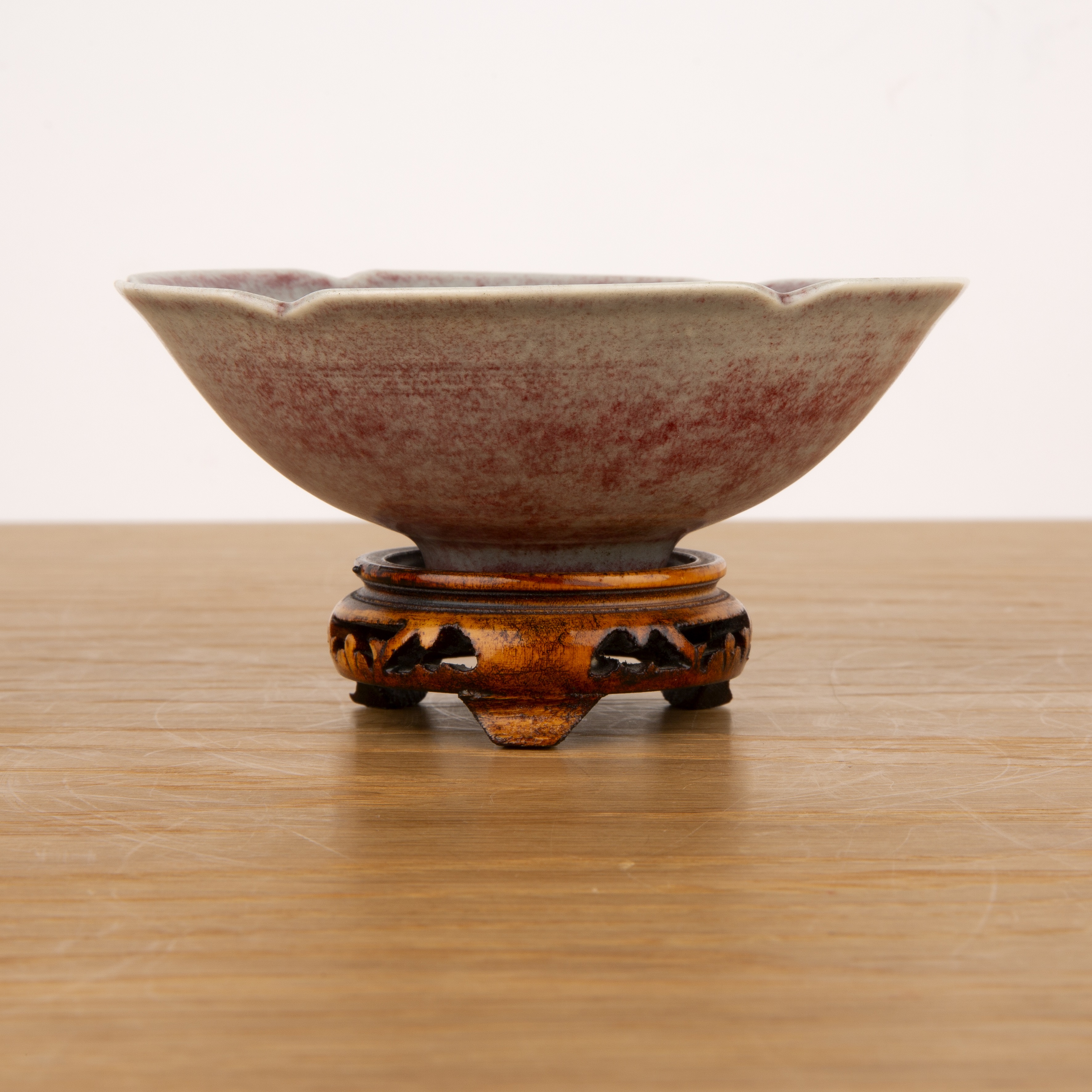 Peach bloom glaze petal-shaped bowl Chinese, 18th Century with a raised foot rim, 13cm diameter x - Image 2 of 6