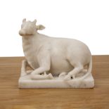 Polished marble recumbent model cow Indian, 19th Century the cow resting upon the base, with its