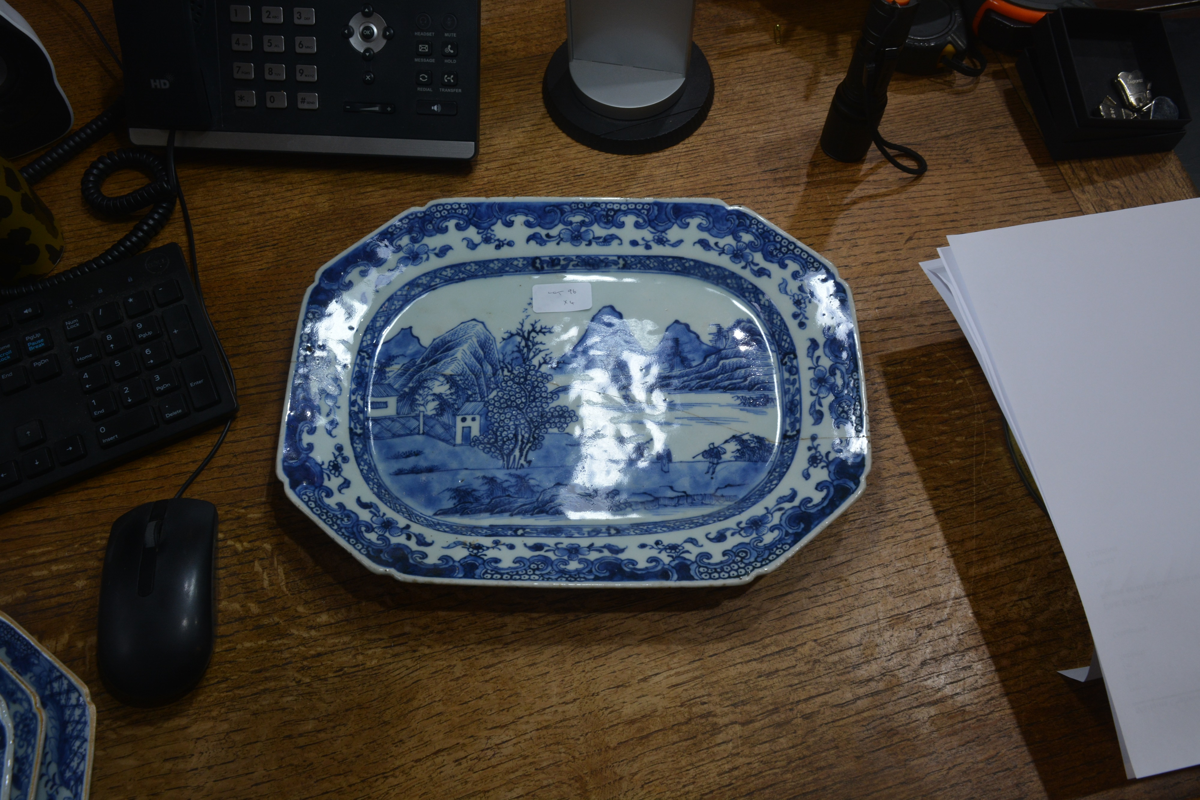 Two export blue and white porcelain meat dishes Chinese, circa 1800 one with a landscape scene of - Image 16 of 17
