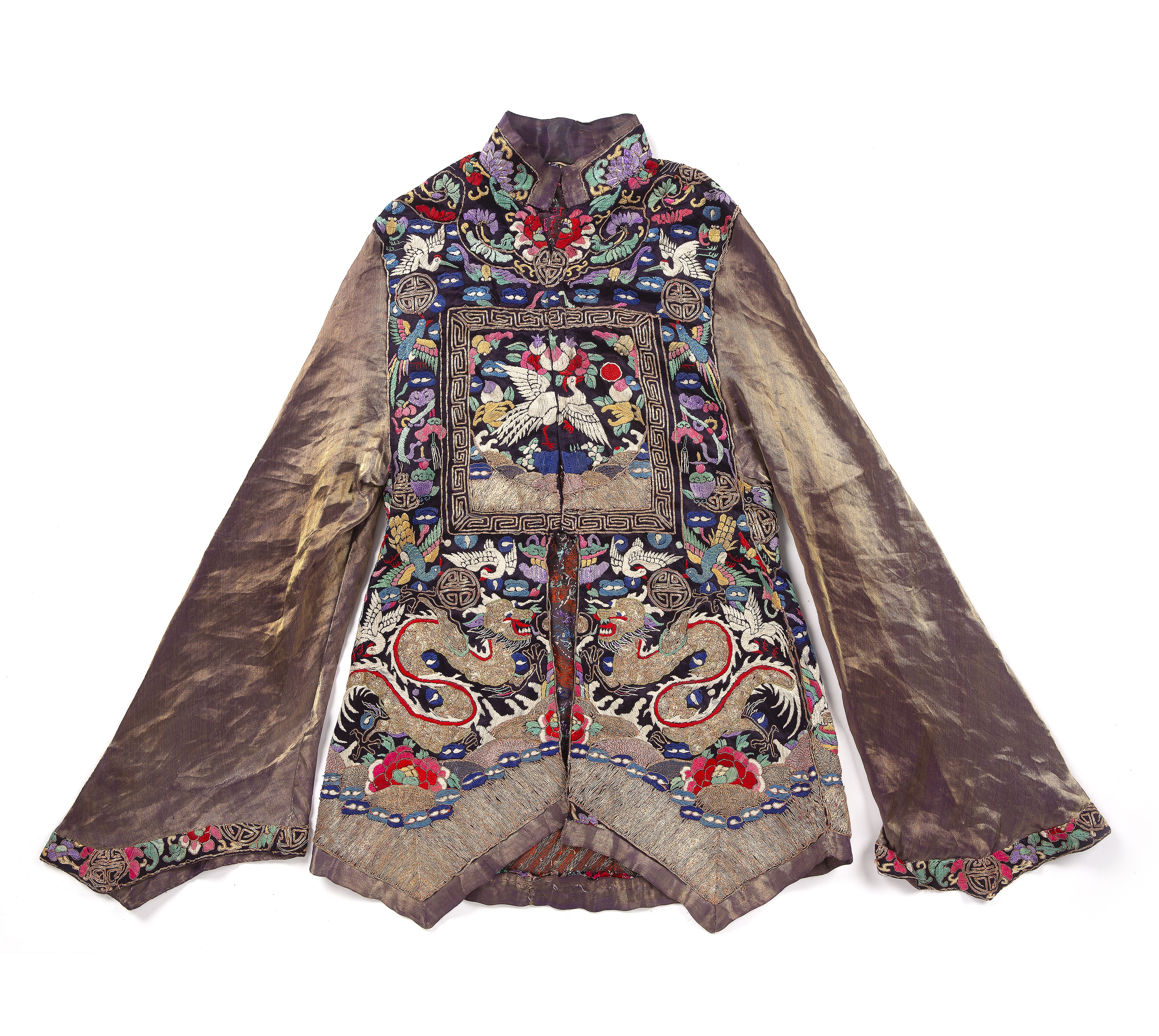 Xiapei vest Chinese, circa 1900 deep purple ground, embroidered with a 5th-rank silver pheasant