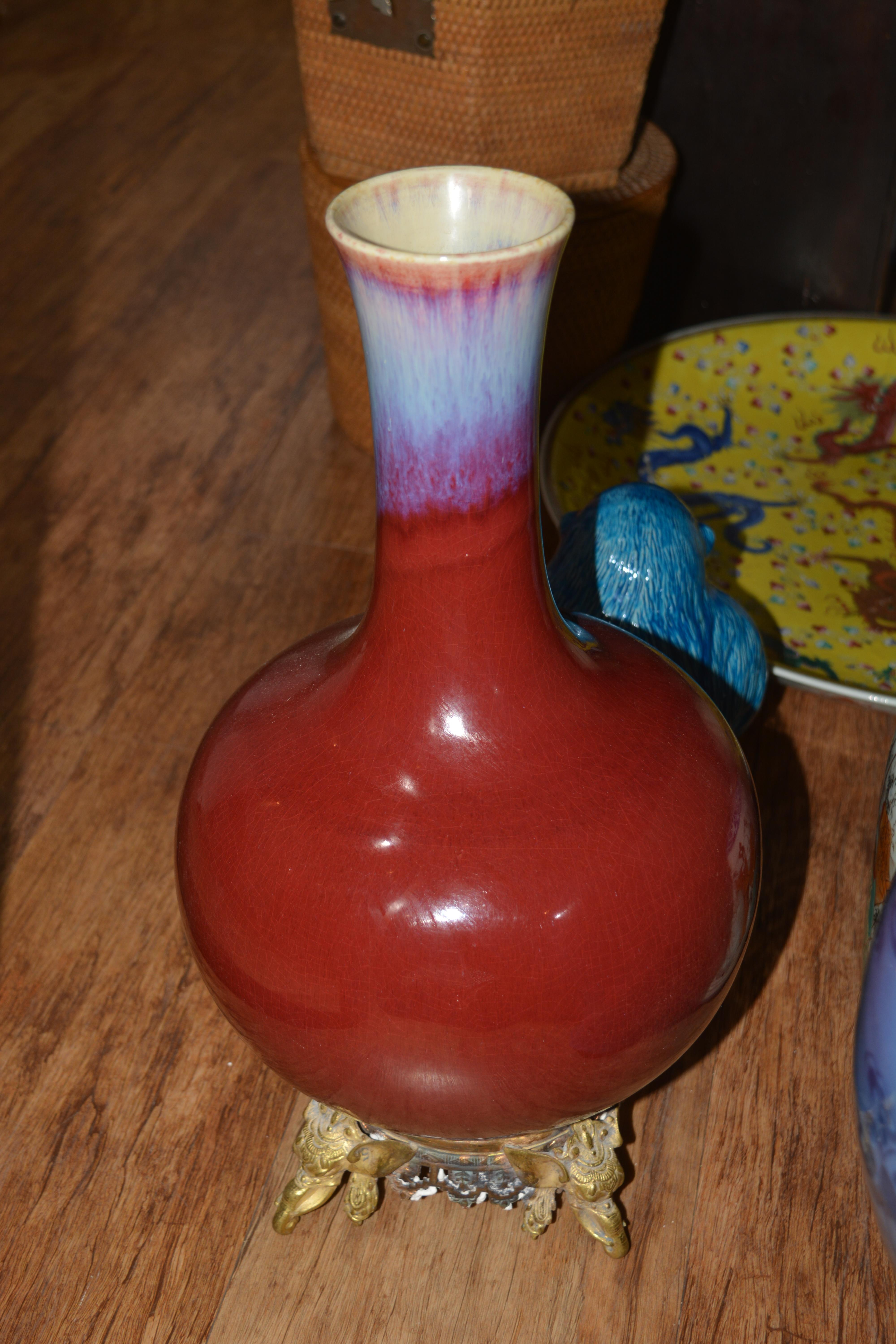 Flambe glazed bottle vase Chinese, 18th Century modelled with a globular body and wide cylindrical - Image 7 of 11