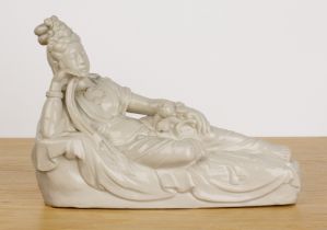 Blanc-de-chine figure of Guan Yin Chinese, early 20th Century the recumbent figure with her right