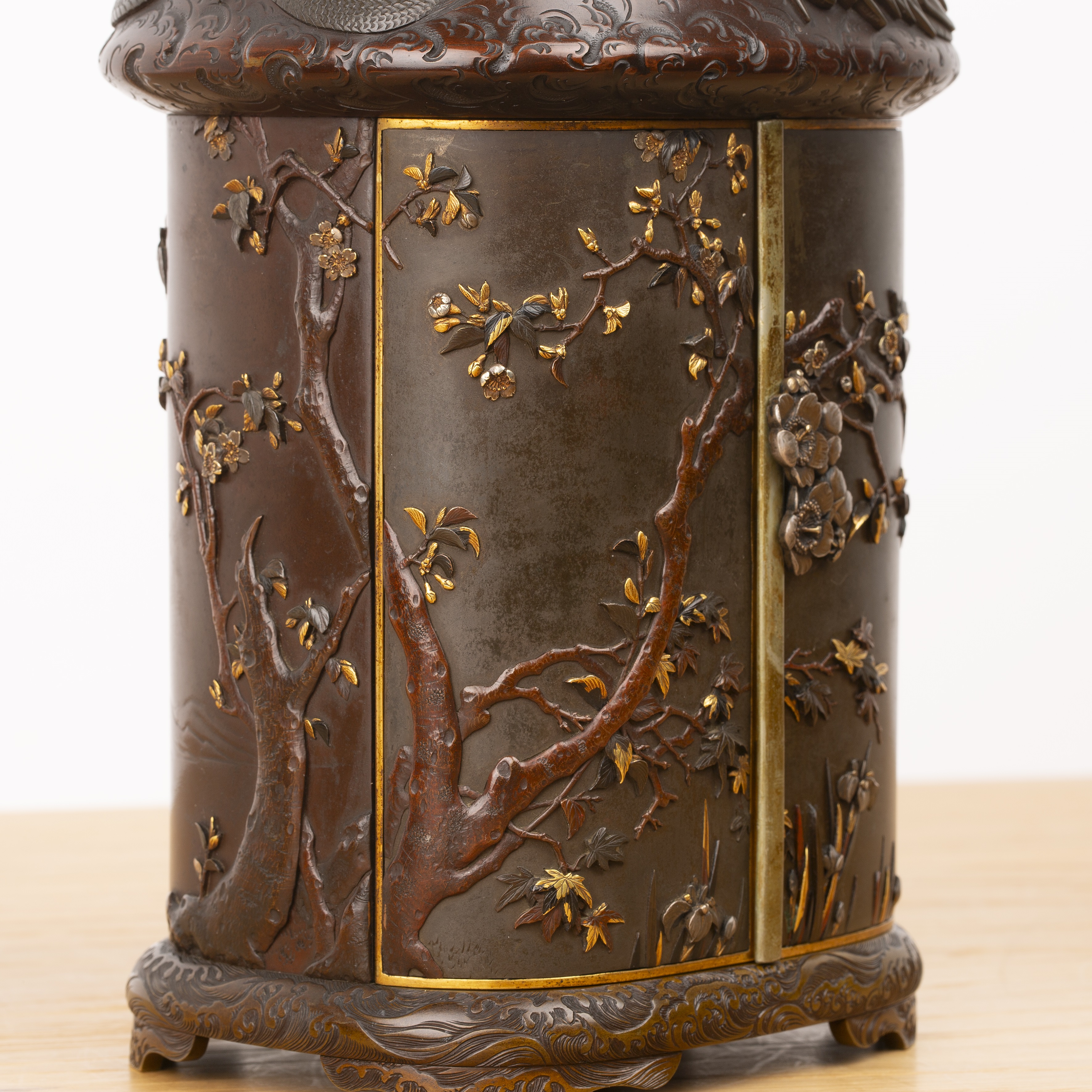 Metal and shakudo Kodansu cabinet on a dragon carved hardwood base Japanese, Meiji period in the - Image 21 of 61