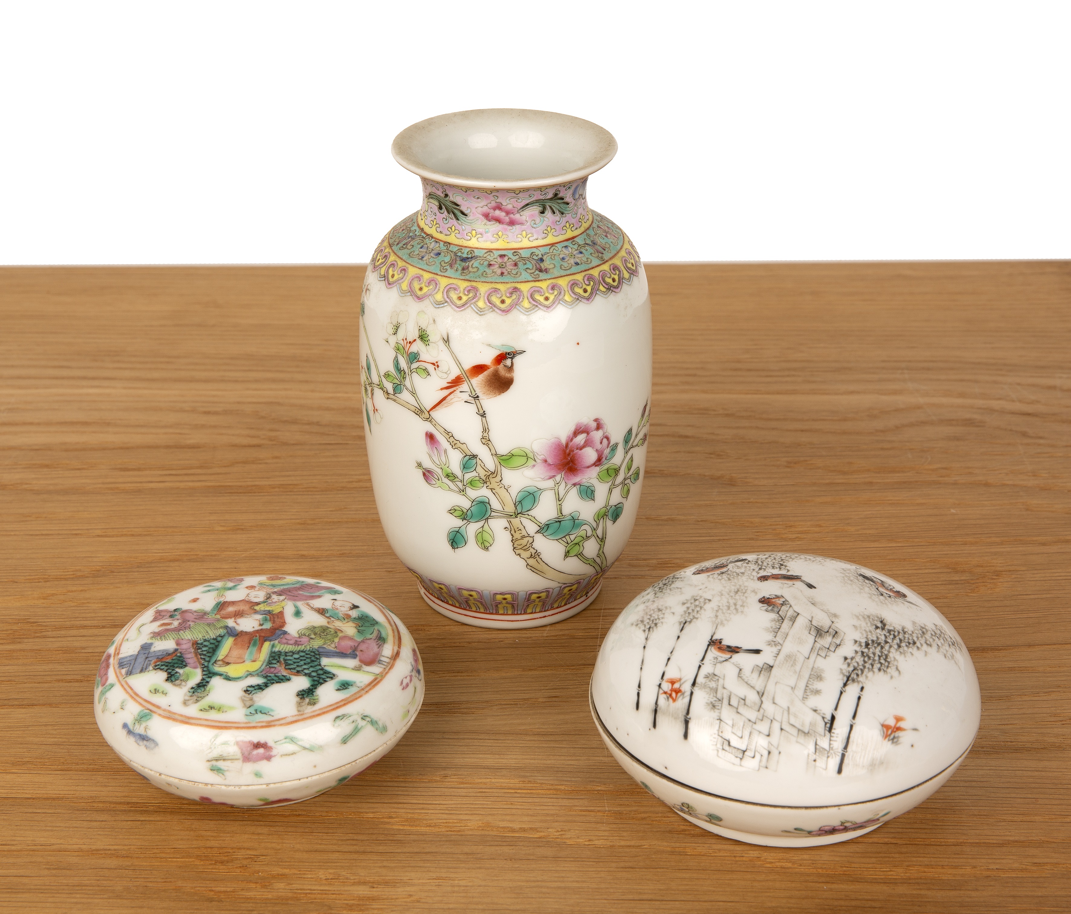 Group of three pieces Chinese to include a small Republic period vase, painted with a bird and