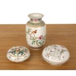 Group of three pieces Chinese to include a small Republic period vase, painted with a bird and
