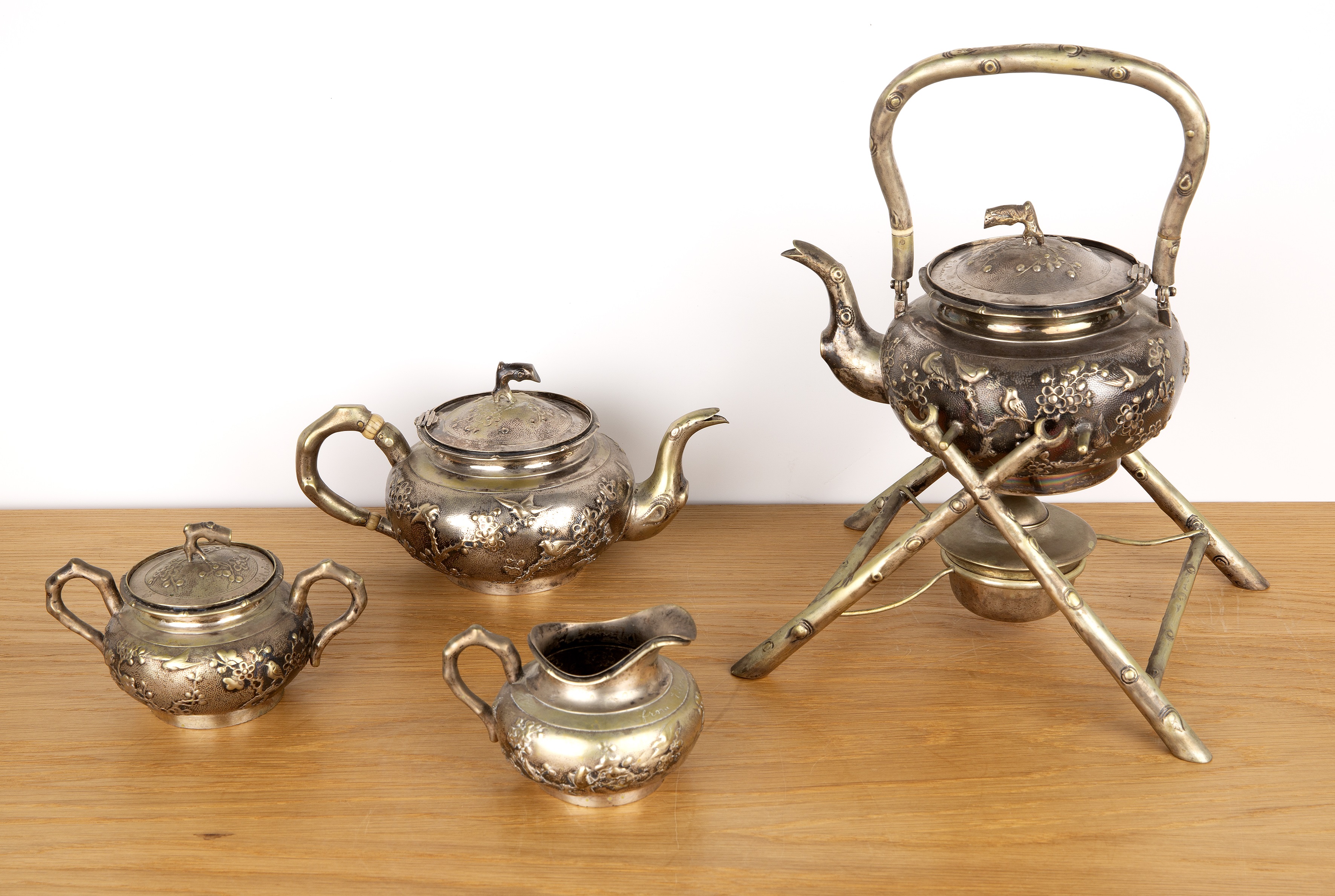 Zeewo (Shanghai) silver/white metal tea set Chinese, Export, late 19th/early 20th Century