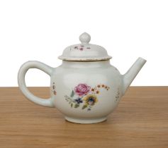 Famille rose decorated porcelain teapot Chinese, 18th Century painted with delicate flower sprays,