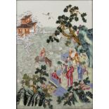 Famille verte panel Chinese, late 19th/20th century with a painted mythical scene from legend,