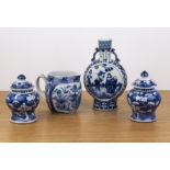 Blue and white porcelain moon flask Chinese, 19th Century painted with scholars and with an