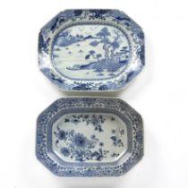 Two export blue and white porcelain meat dishes Chinese, circa 1800 one with a landscape scene of