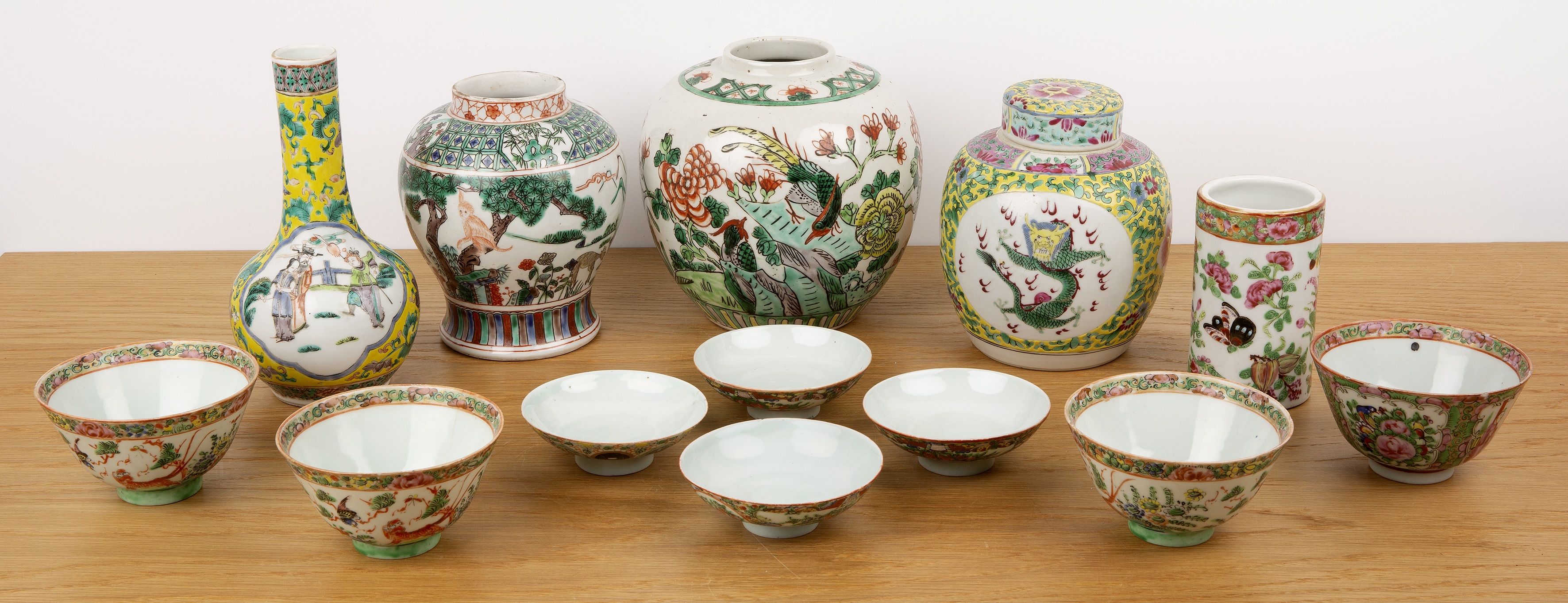 Group of pieces Chinese, 19th/20th Century including a yellow ground bottle vase, 20cm high, a