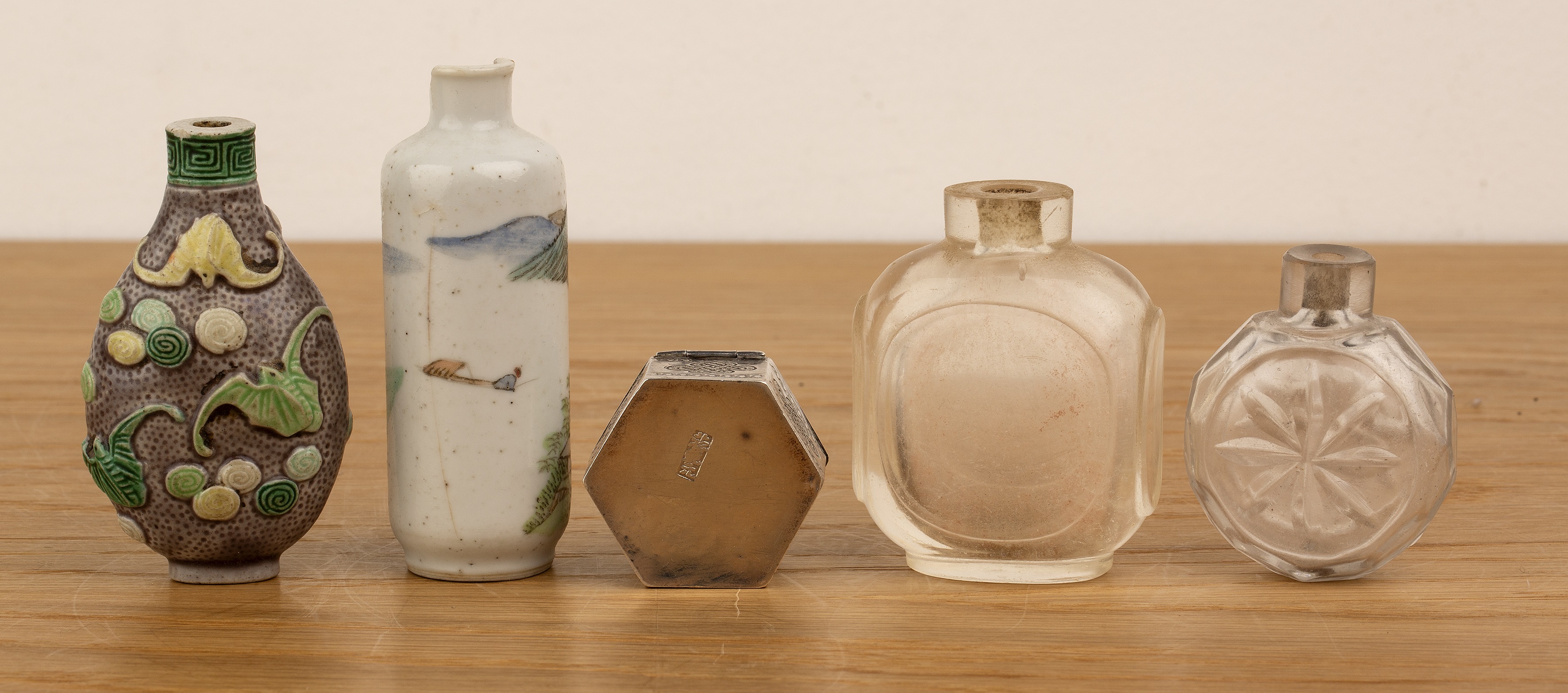 Group of pieces Chinese, 19th Century including two rock crystal snuff bottles, 6.5cm and 6cm - Image 3 of 5