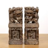 Pair of carved soapstone seals Chinese of square form, the upper sections carved with temple dogs to