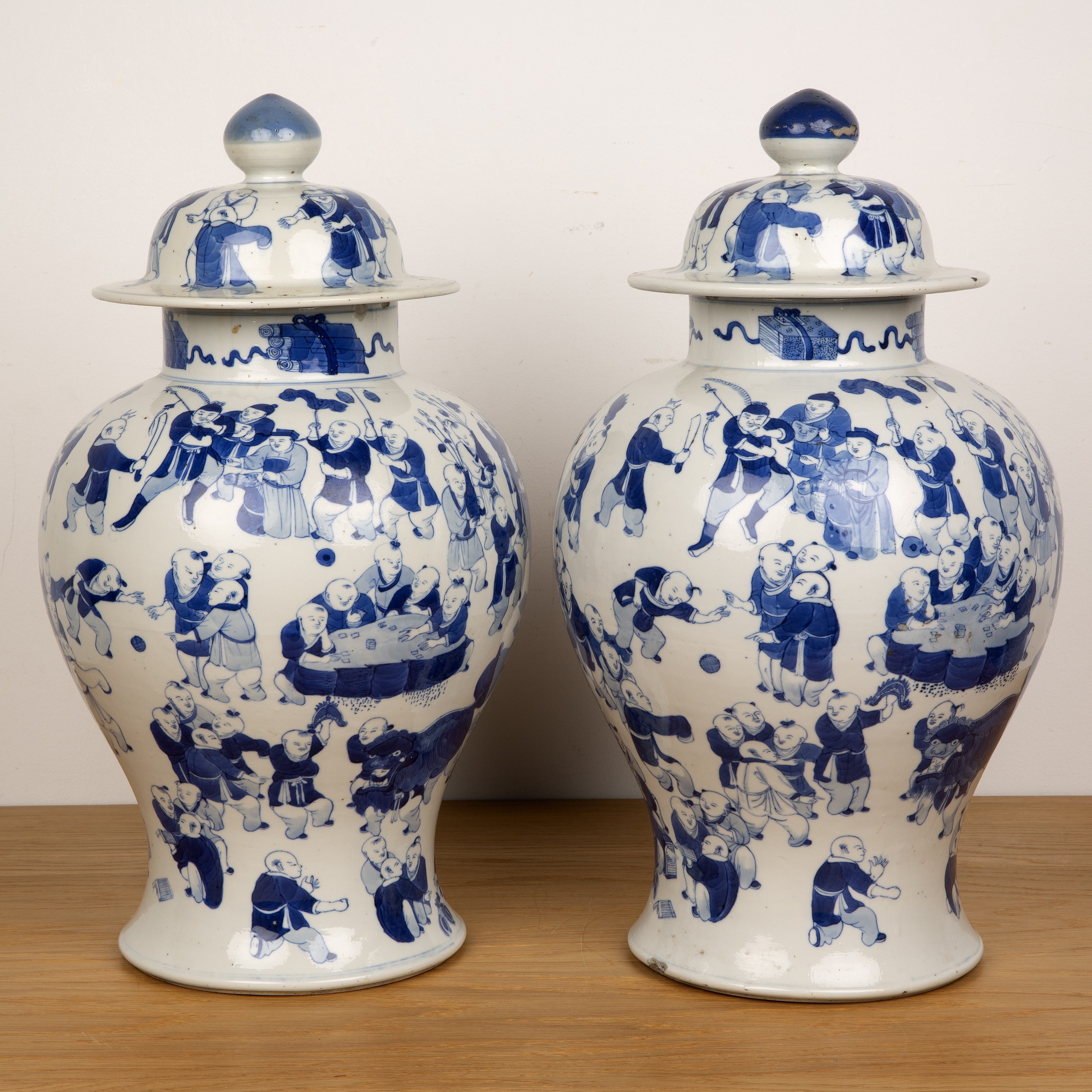 Pair of blue and white 'hundred boy ' porcelain vases and covers Chinese, Kangxi (1662-1722) the - Image 2 of 37
