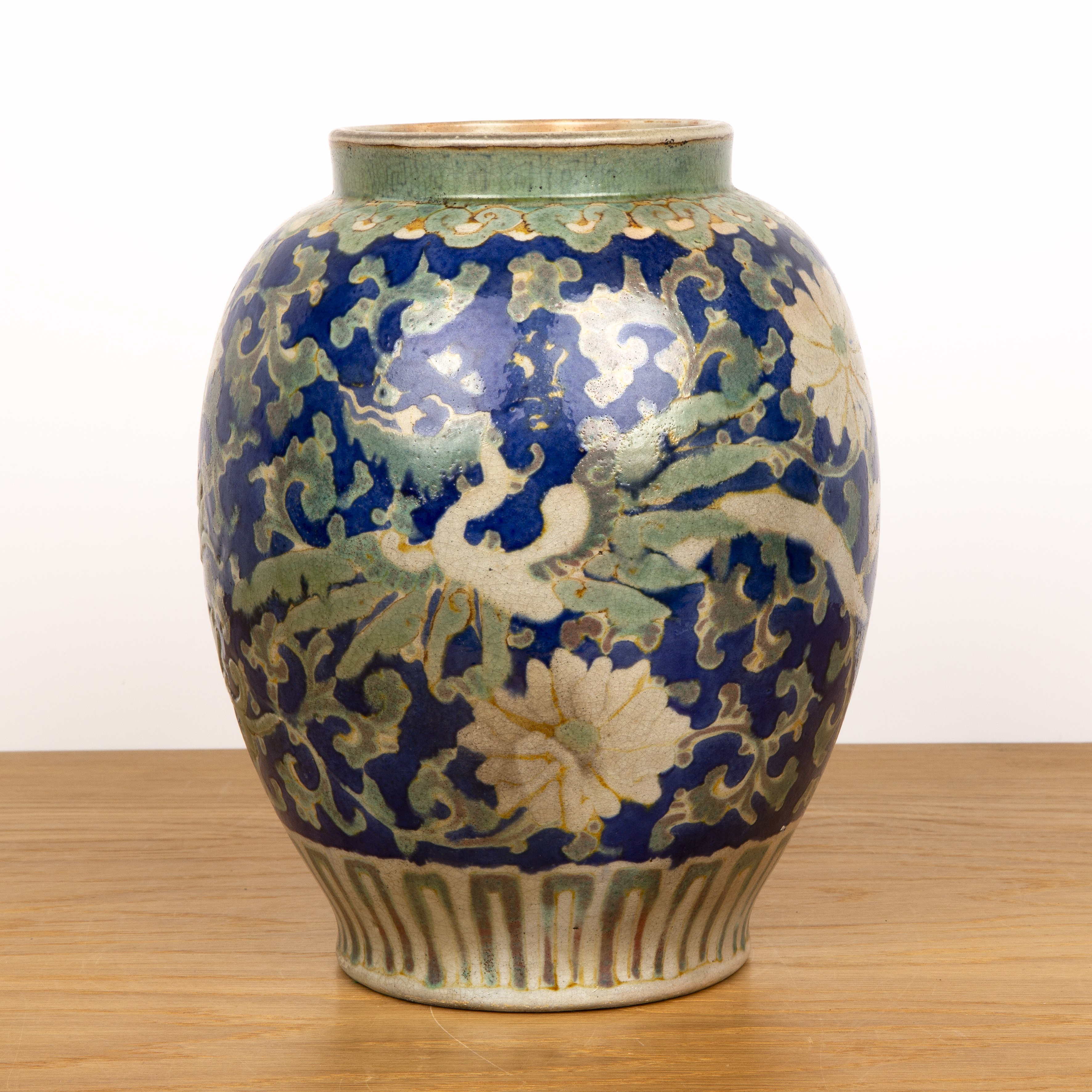 Qajar glazed vase Iran, 19th/early 20th Century decorated in the Chinese style with phoenix and - Image 2 of 4