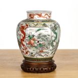 Famille verte ginger jar and cover Chinese, 19th Century painted with panels of interior scenes