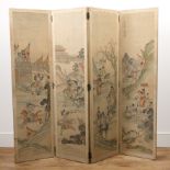 Four fold screen Chinese, circa 1930 watercolour on paper panels, each painted with Mongol scenes of