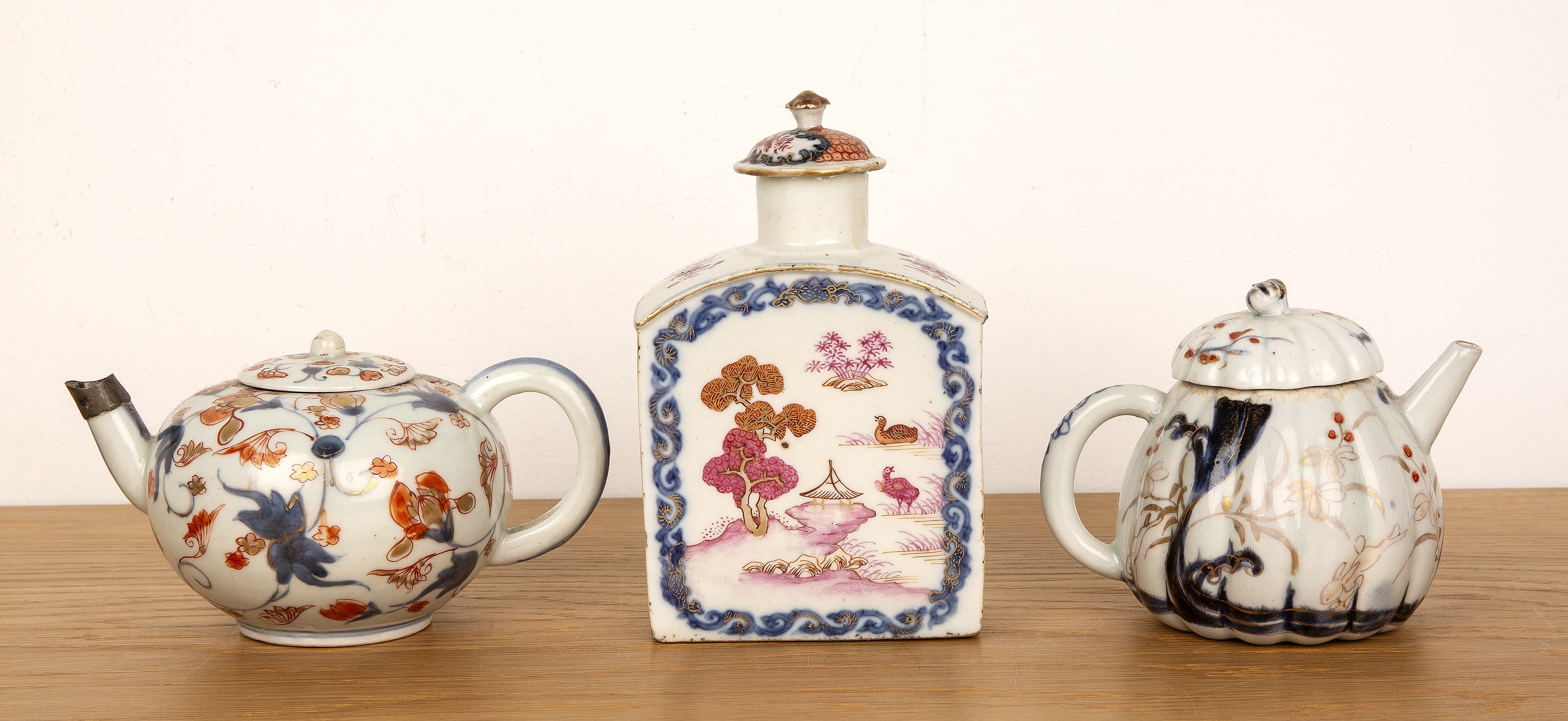 Group of four porcelain teapots and a tea caddy Chinese, 18th Century to include an ovoid teapot, - Image 3 of 11