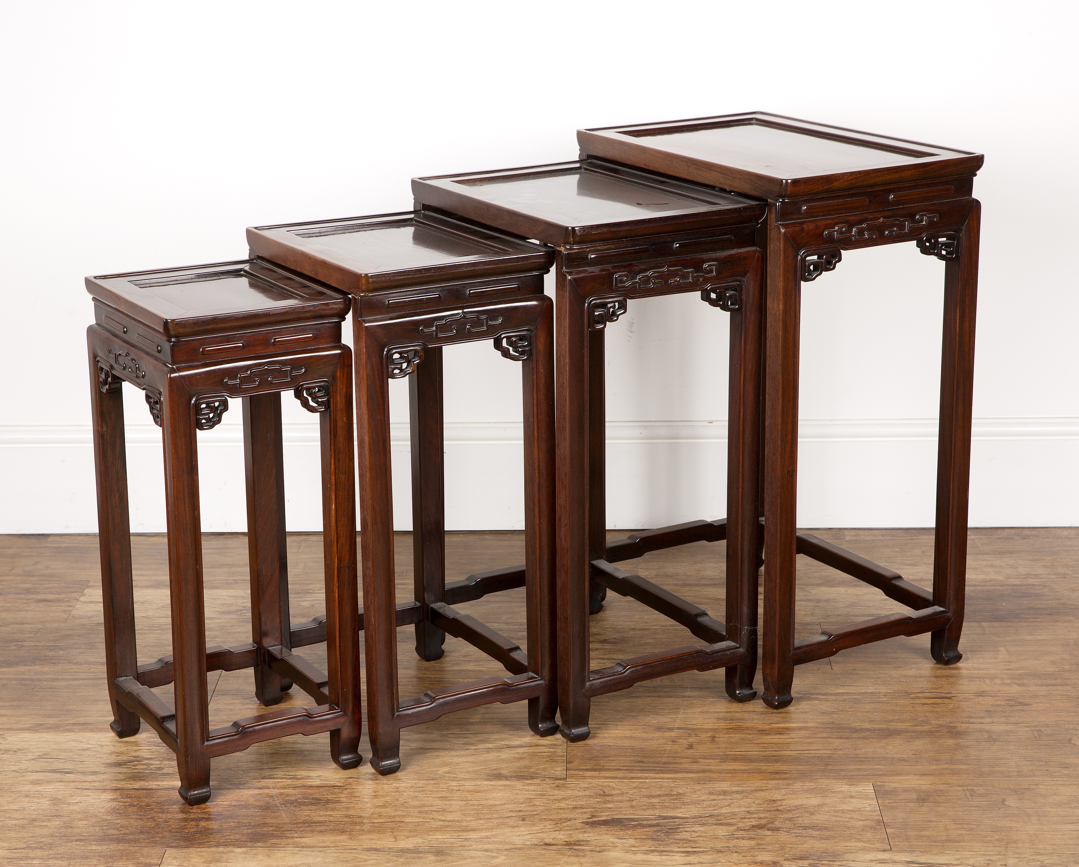 Hongmu quartetto of occasional tables Chinese, early 20th Century comprising of a Ming style smaller - Image 4 of 5