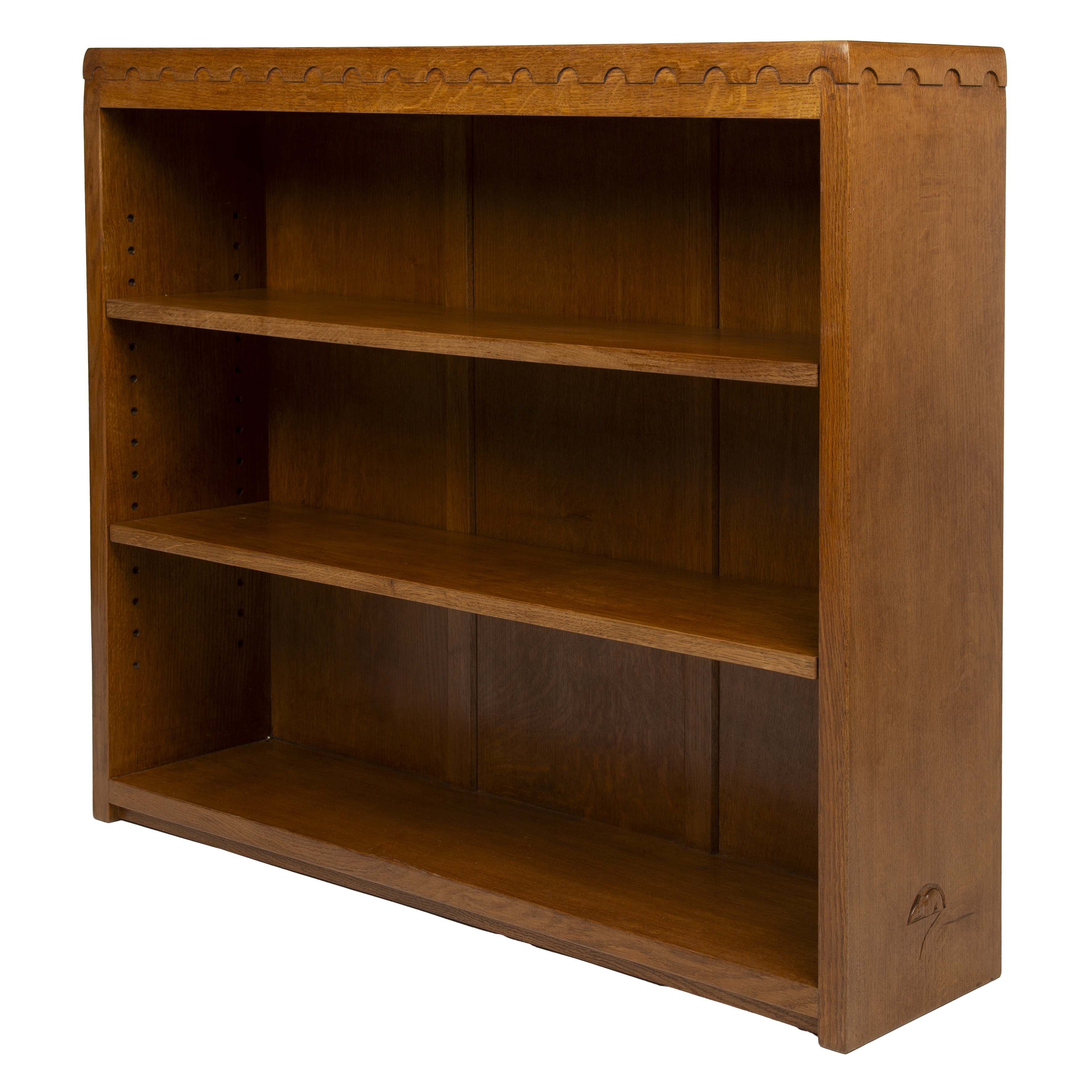 Robert Thompson of Kilburn (1876-1955) Mouseman open bookcase, circa 1970 oak, with halfpenny - Image 2 of 4