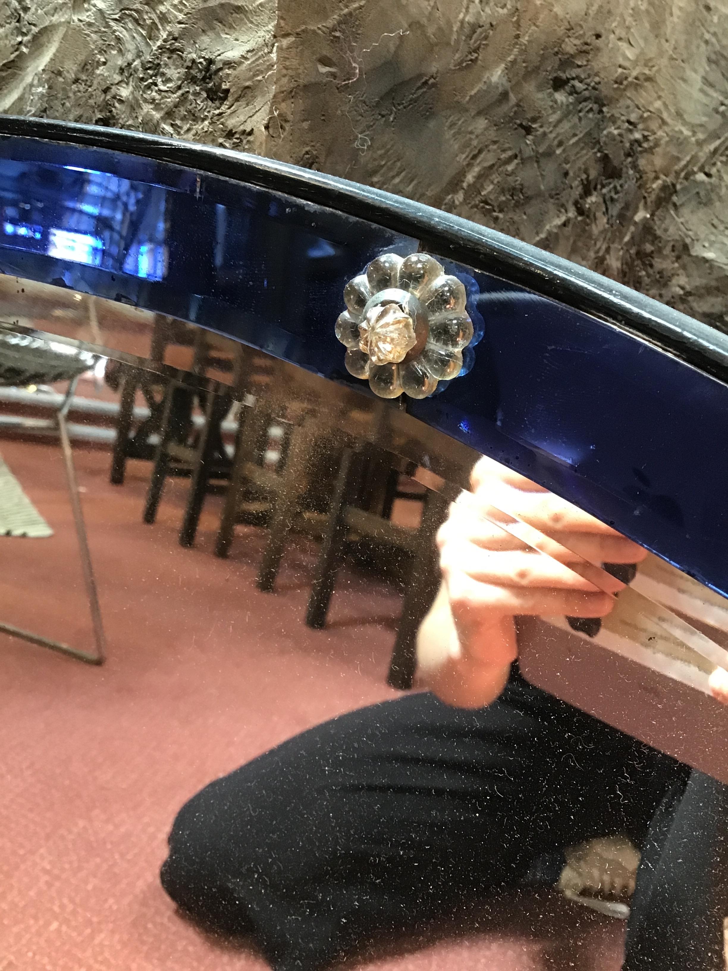 Art Deco Mirror, circa 1920 with blue glass border 51 x 121cm. There is glass in this. Length 91.5cm - Image 9 of 13