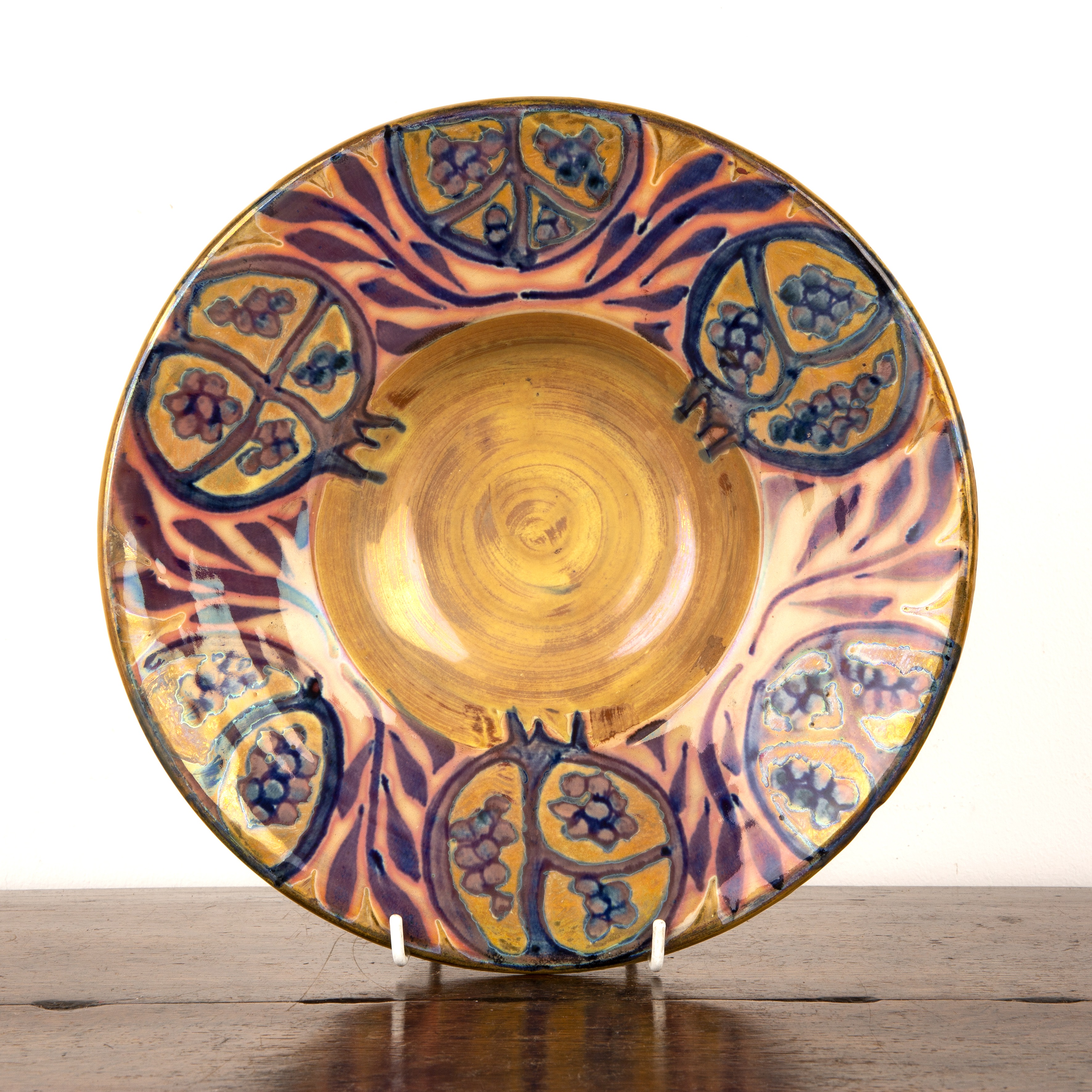 Andrew Hazelden (b.1963) at Yarnton Pottery Tondino bowl with lustre pomegranate decoration signed - Image 2 of 7