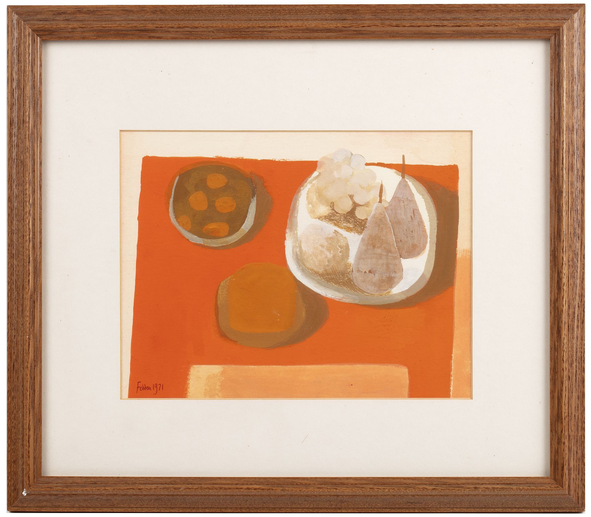 Mary Fedden (1915-2012) Still Life of Fruit on an Orange Cloth, 1971 signed and dated (lower left) - Image 2 of 3
