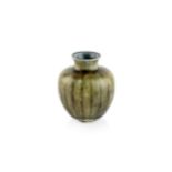 Edwin and Walter Martin for Martin Brothers Miniature gourd vase green striped glaze incised 'Martin