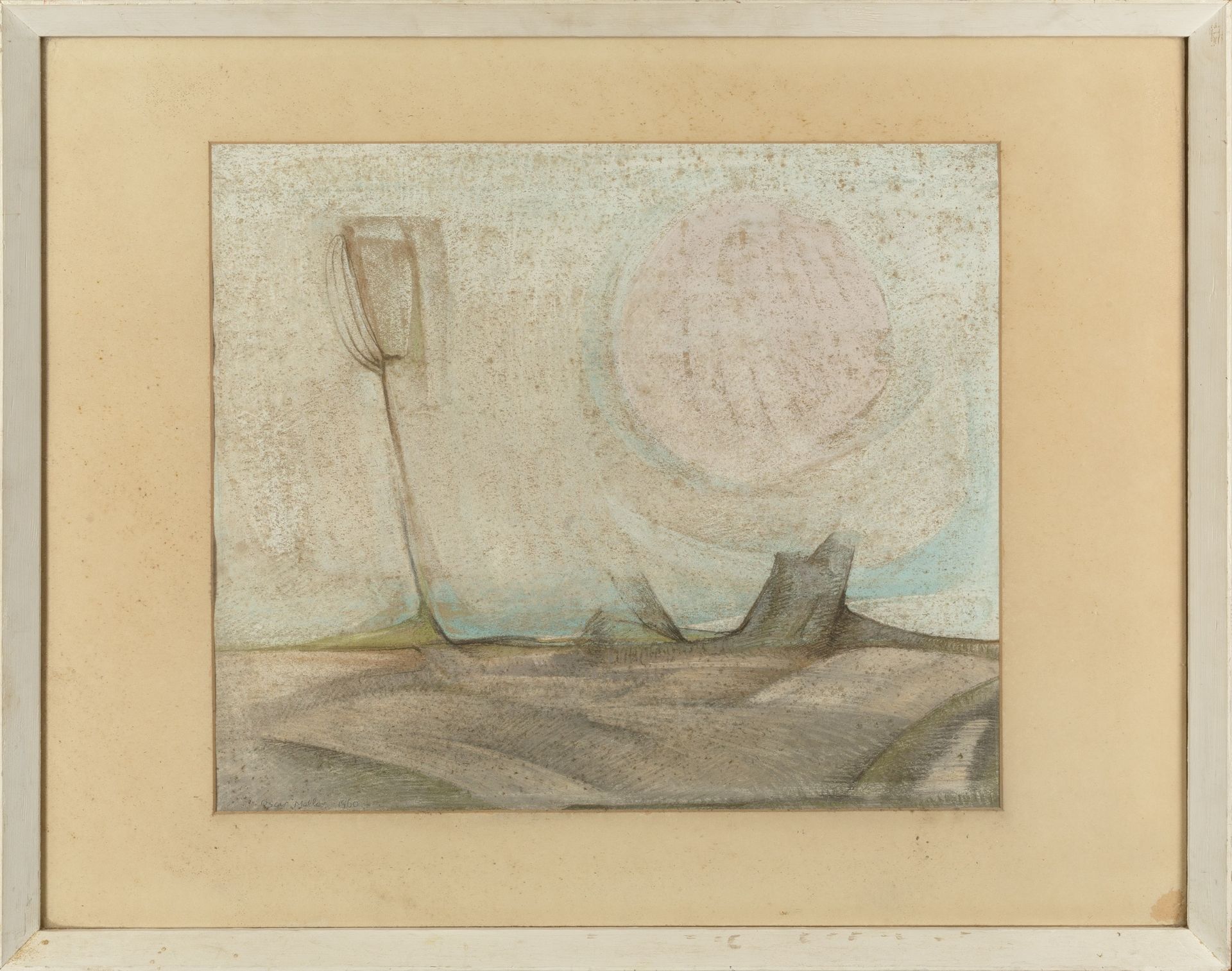 Oscar Mellor (1921-2005) Surrealist Landscape, 1960 signed and dated (lower left) pastel 42 x - Image 2 of 4