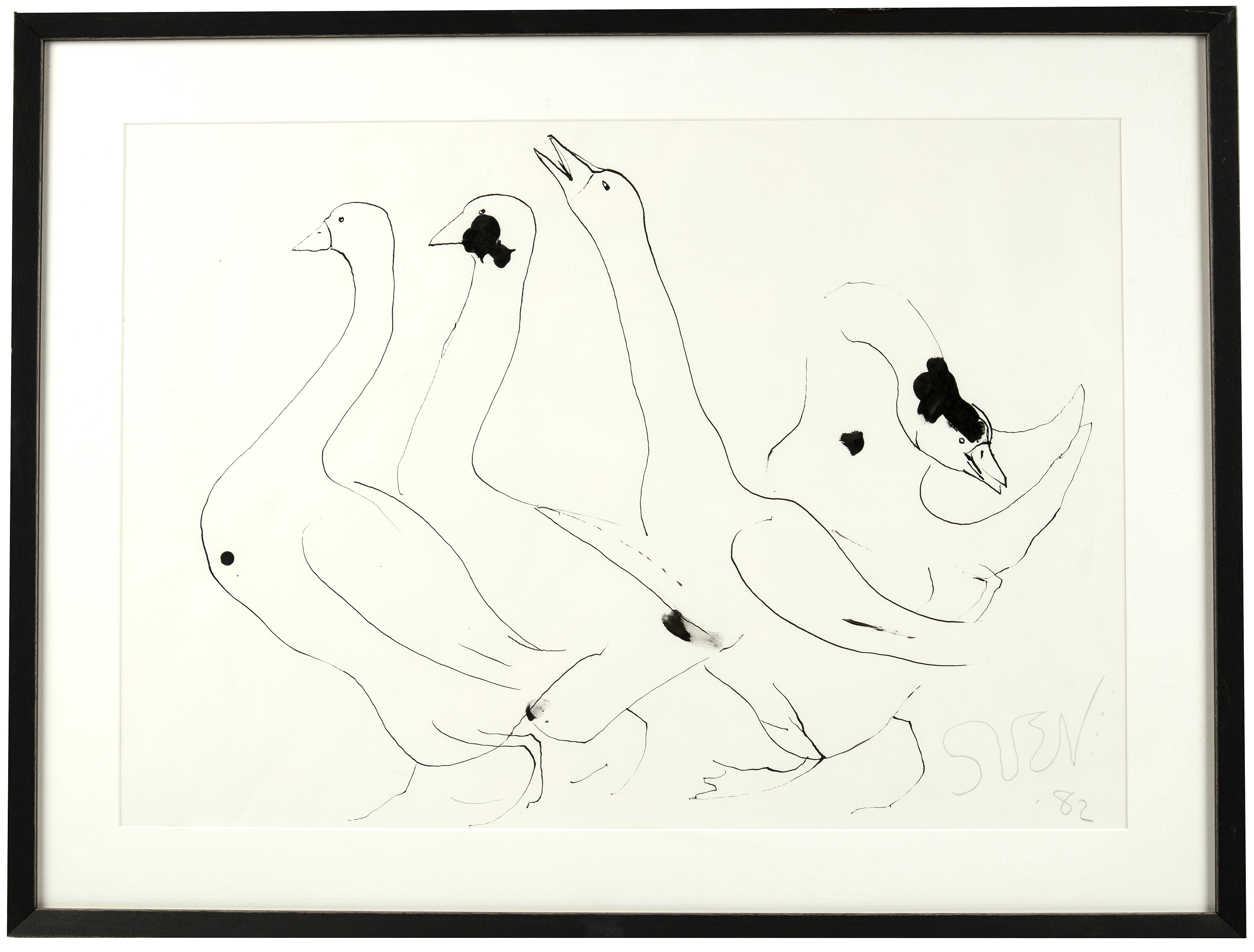 Sven Berlin (1911-1999) Four Geese, 1982 signed and dated in pencil (lower right) pen and ink 38 x - Image 2 of 3