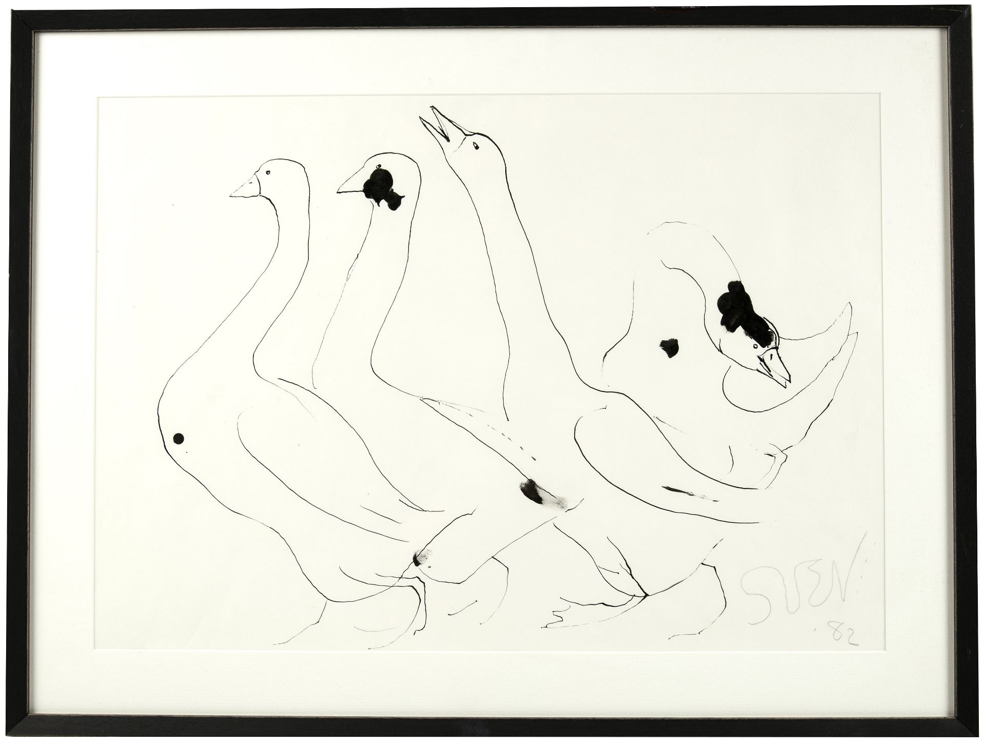 Sven Berlin (1911-1999) Four Geese, 1982 signed and dated in pencil (lower right) pen and ink 38 x - Bild 2 aus 3