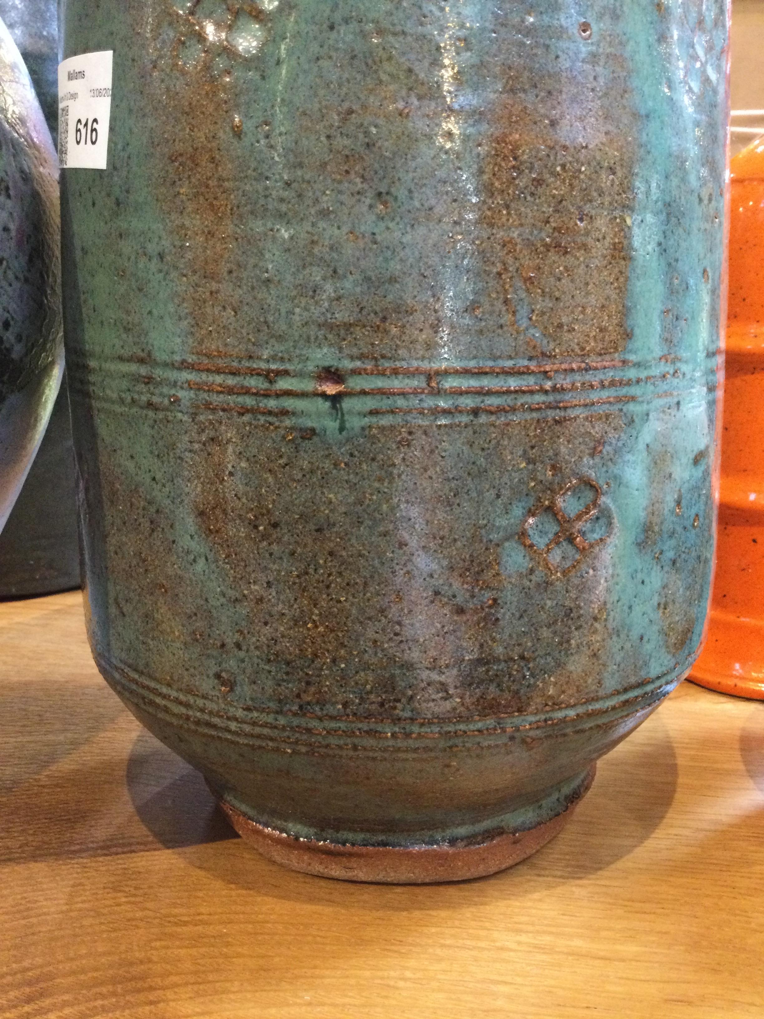 William 'Bill' Marshall (1923-2007) Large bottle vase stoneware, with green glaze and impressed - Image 4 of 8