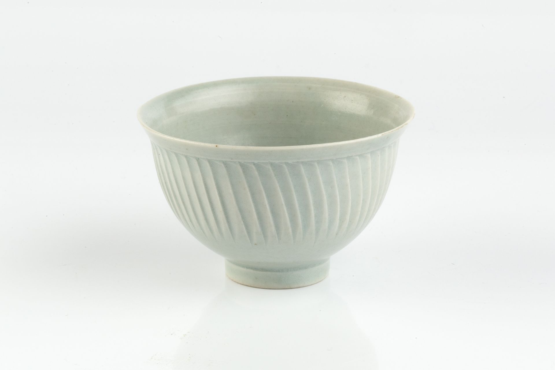 David Leach (1911-2005) at Lowerdown Pottery Bowl fluted sides, pale celadon glaze impressed - Image 2 of 3