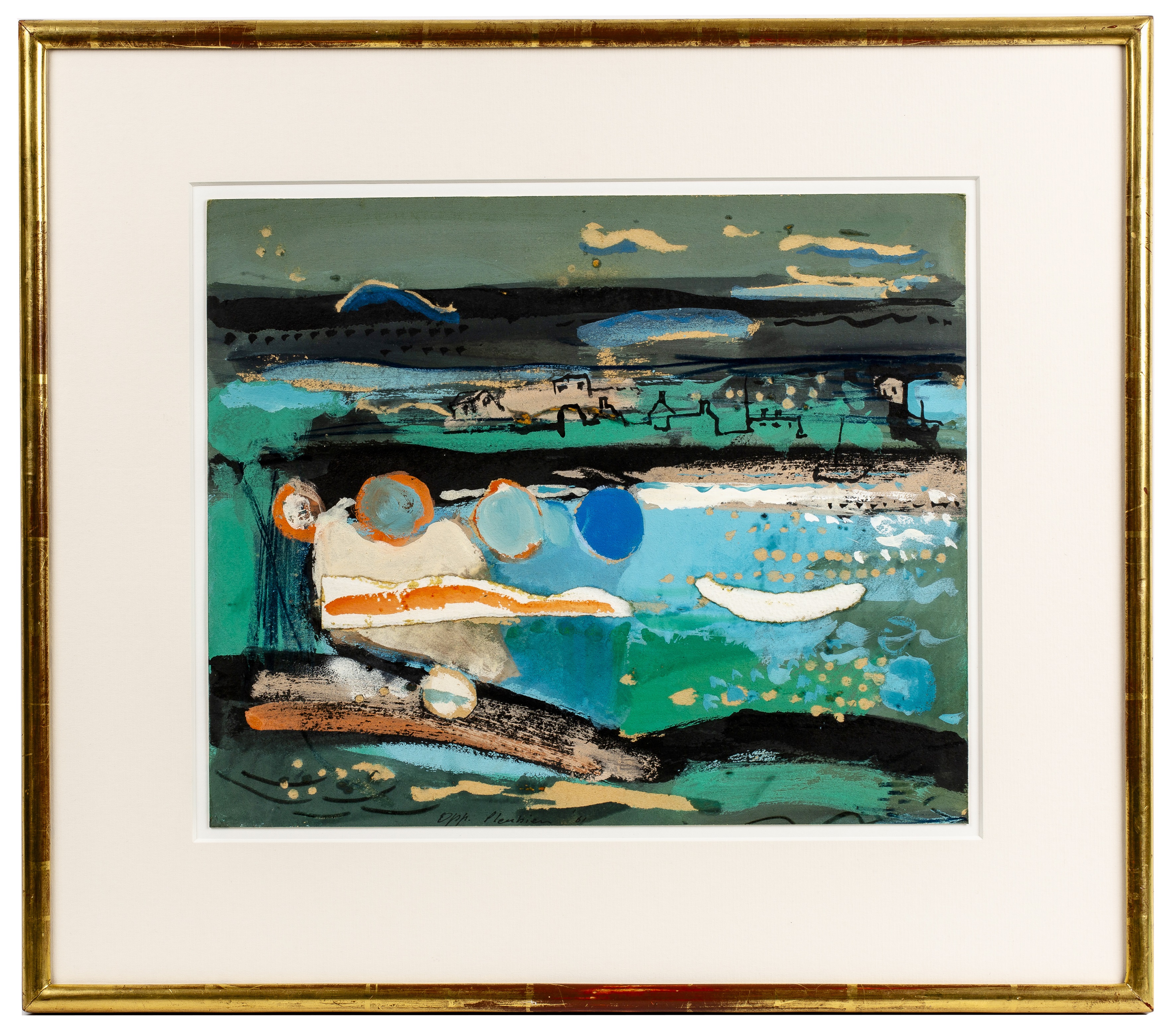 Modern British School Coastal View, 1961 inscribed 'Opp Plenbien' (lower middle) gouache and collage - Image 3 of 3