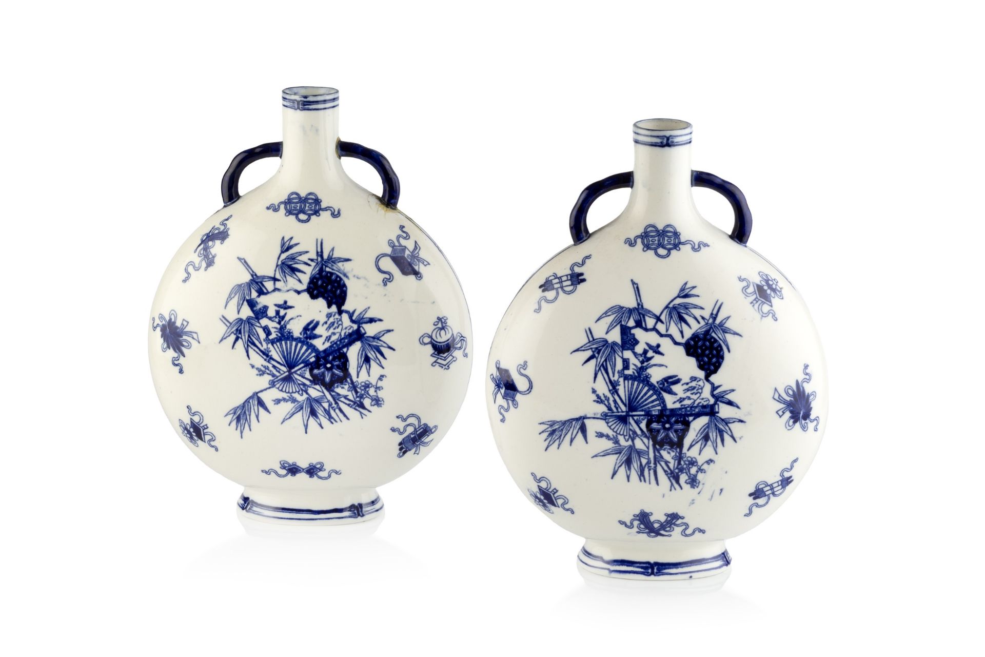 Mintons A pair of Aesthetic moon flasks decorated with a blue and white pattern impressed