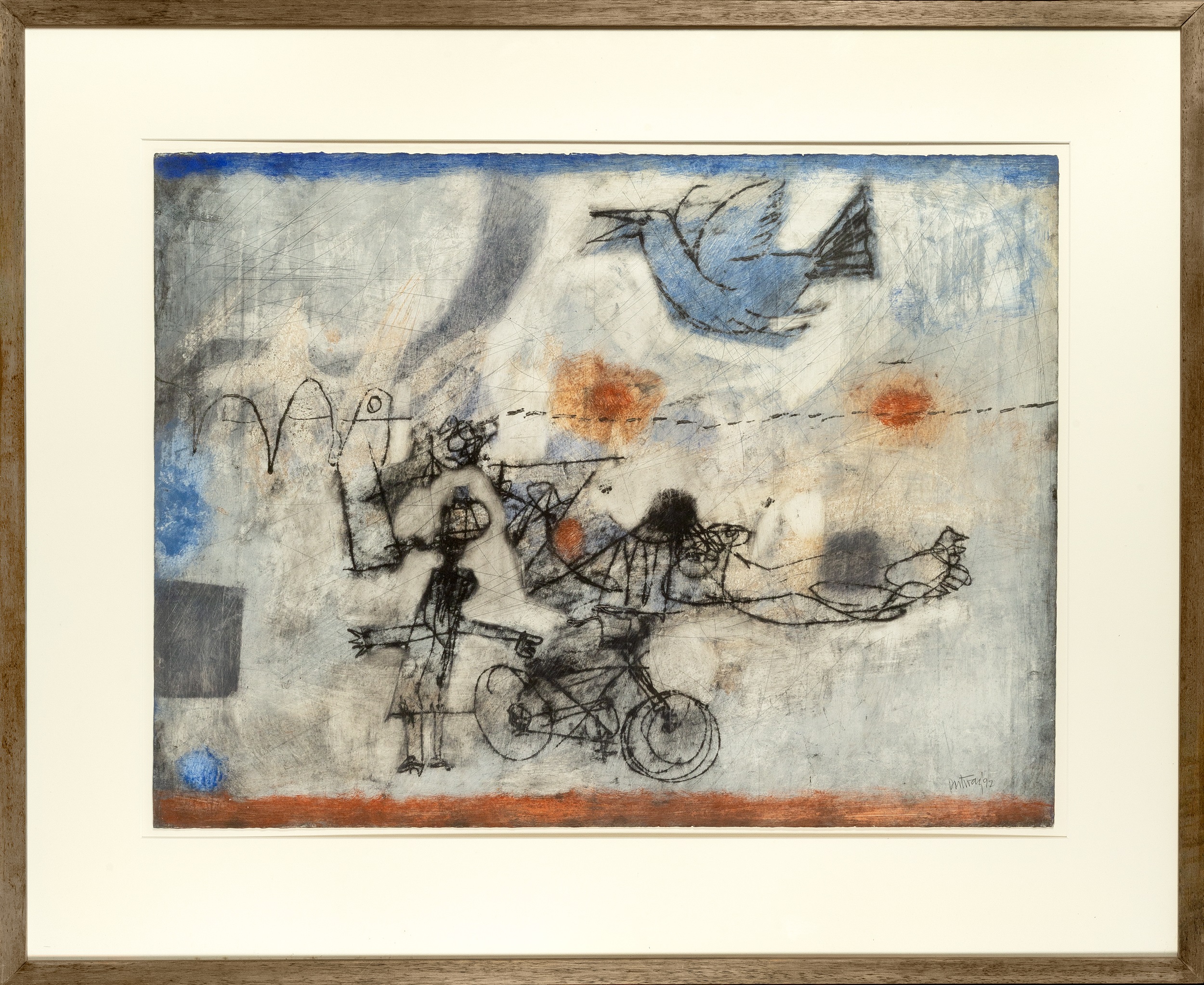 Douglas Portway (1923-1993) Bird and Cyclist, 1992 signed and dated (lower right) mixed media 57 x - Image 2 of 3