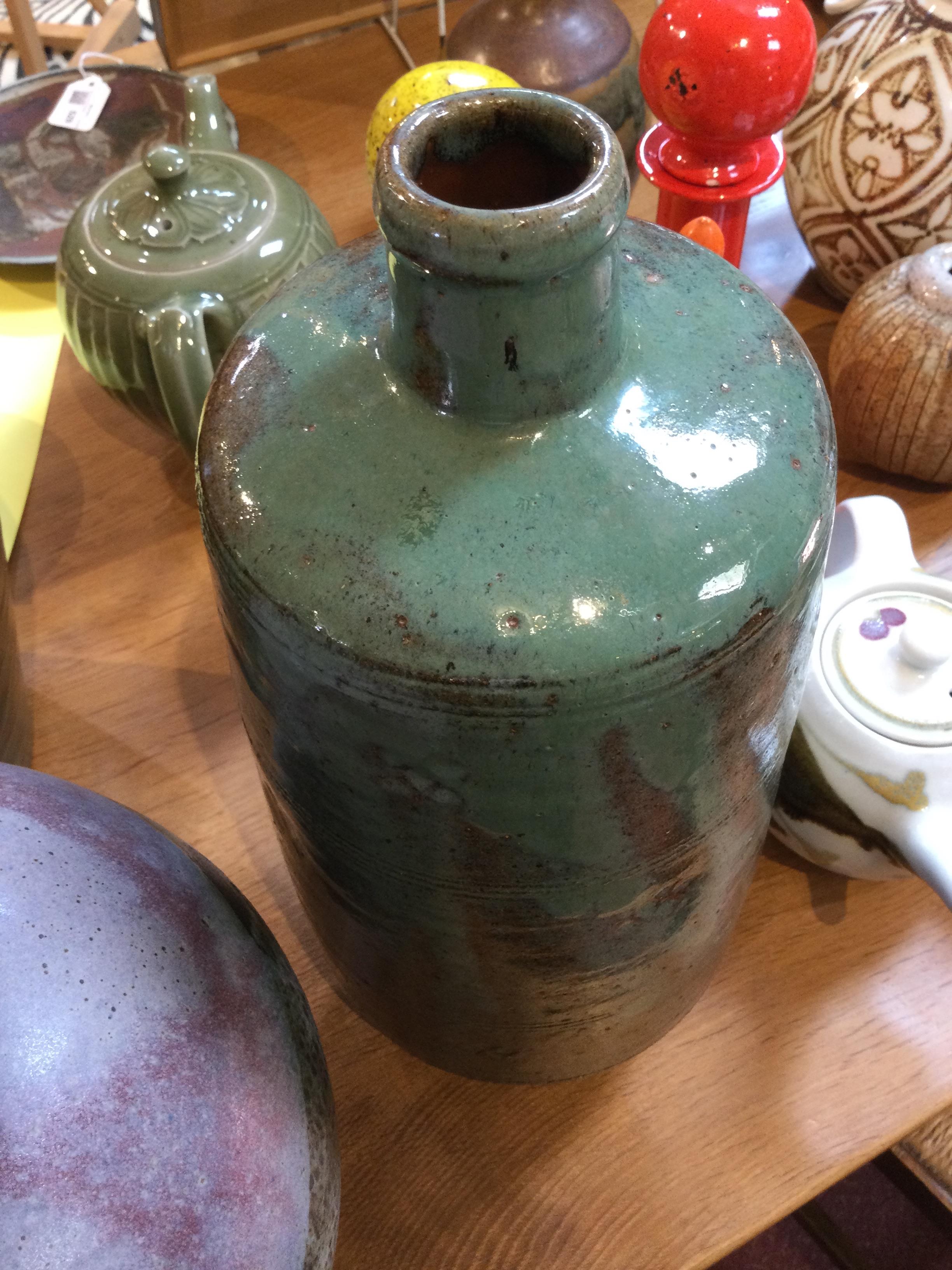 William 'Bill' Marshall (1923-2007) Large bottle vase stoneware, with green glaze and impressed - Image 8 of 8