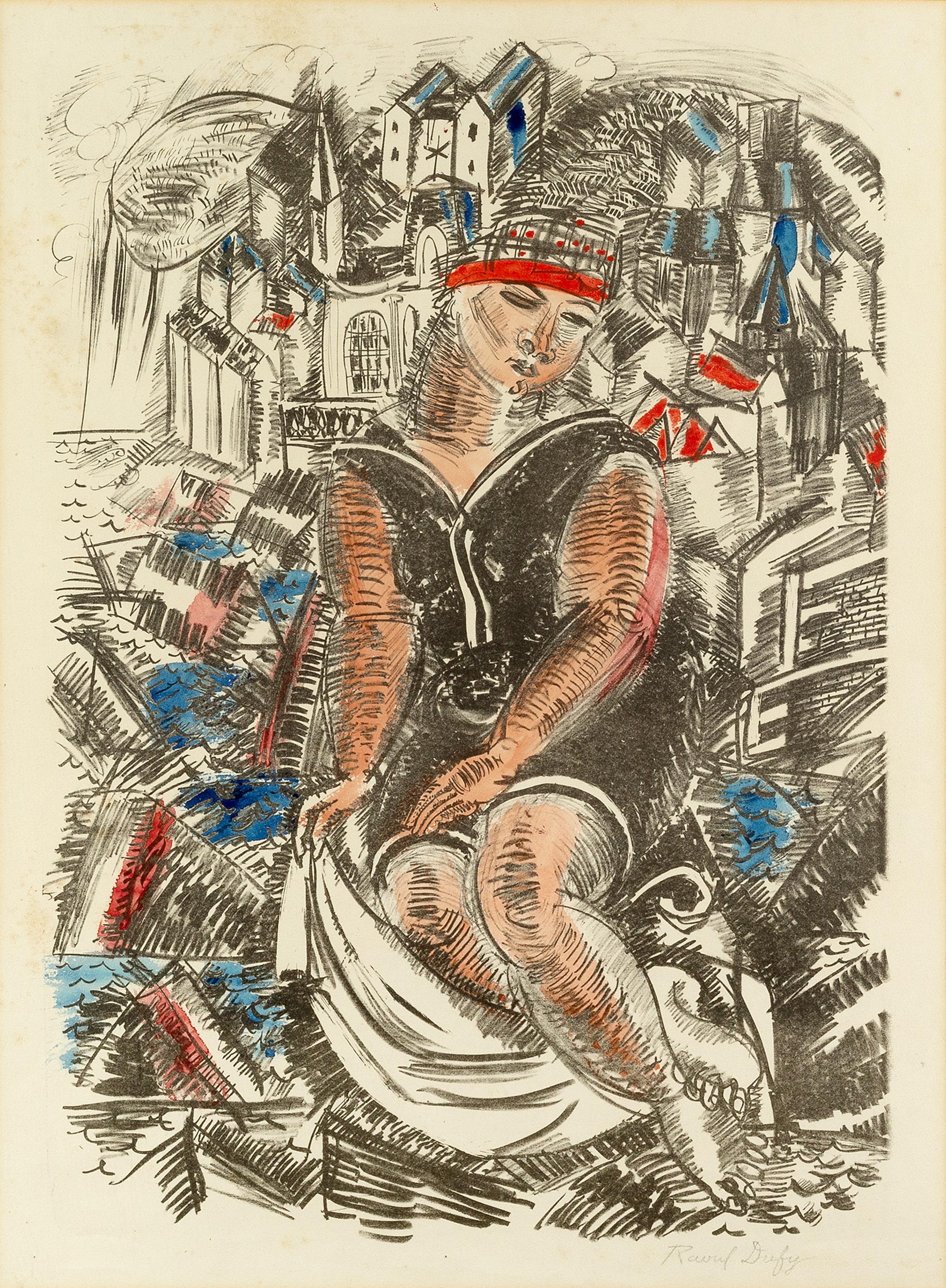 Raoul Dufy (1877-1953) La Baigneuse a Sainte-Adresse signed in pencil (in the margin) hand-