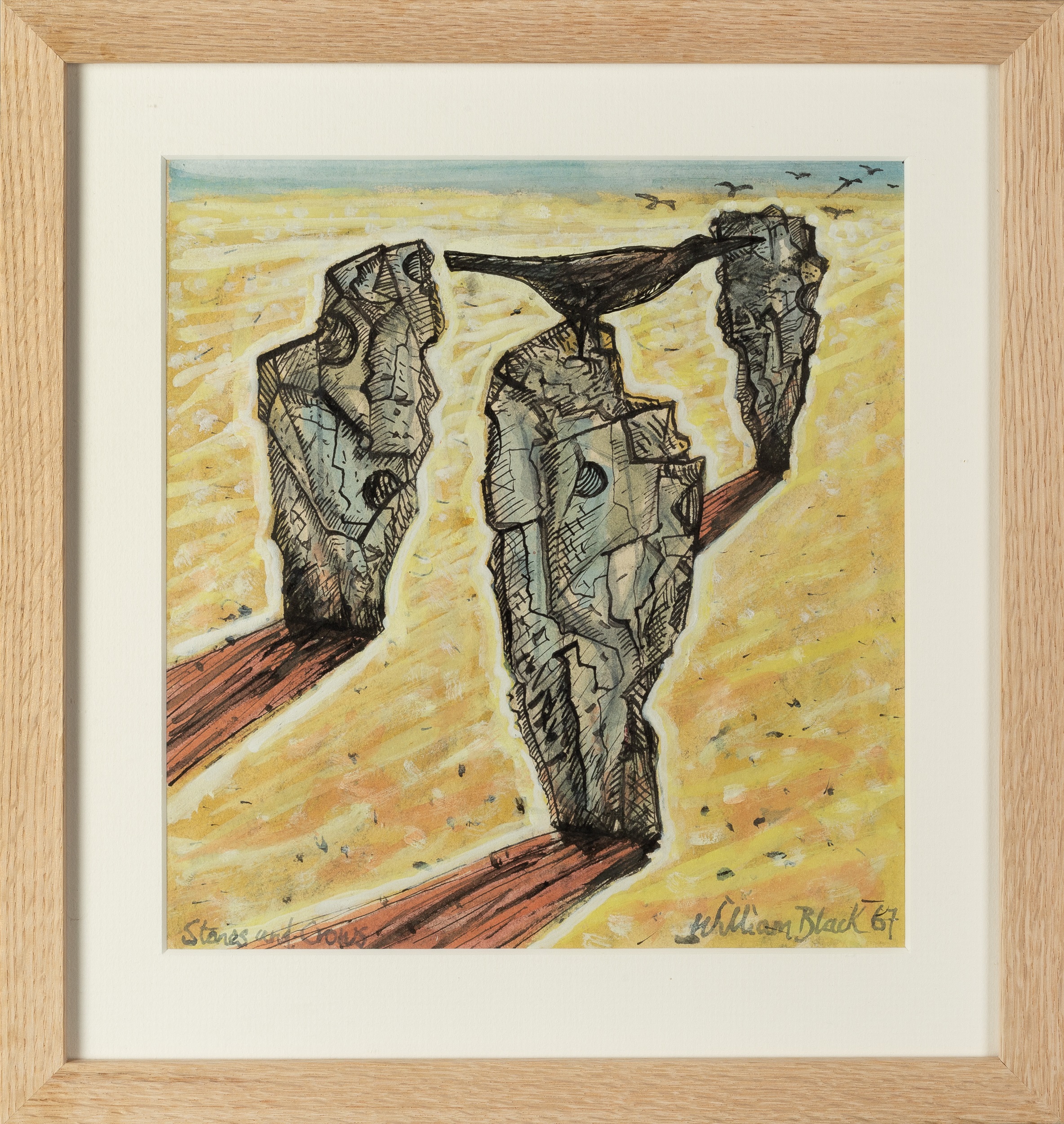 William Black (20th Century Cornish School) Stones and Crows, 1967 signed, dated, and titled (lower) - Image 4 of 6