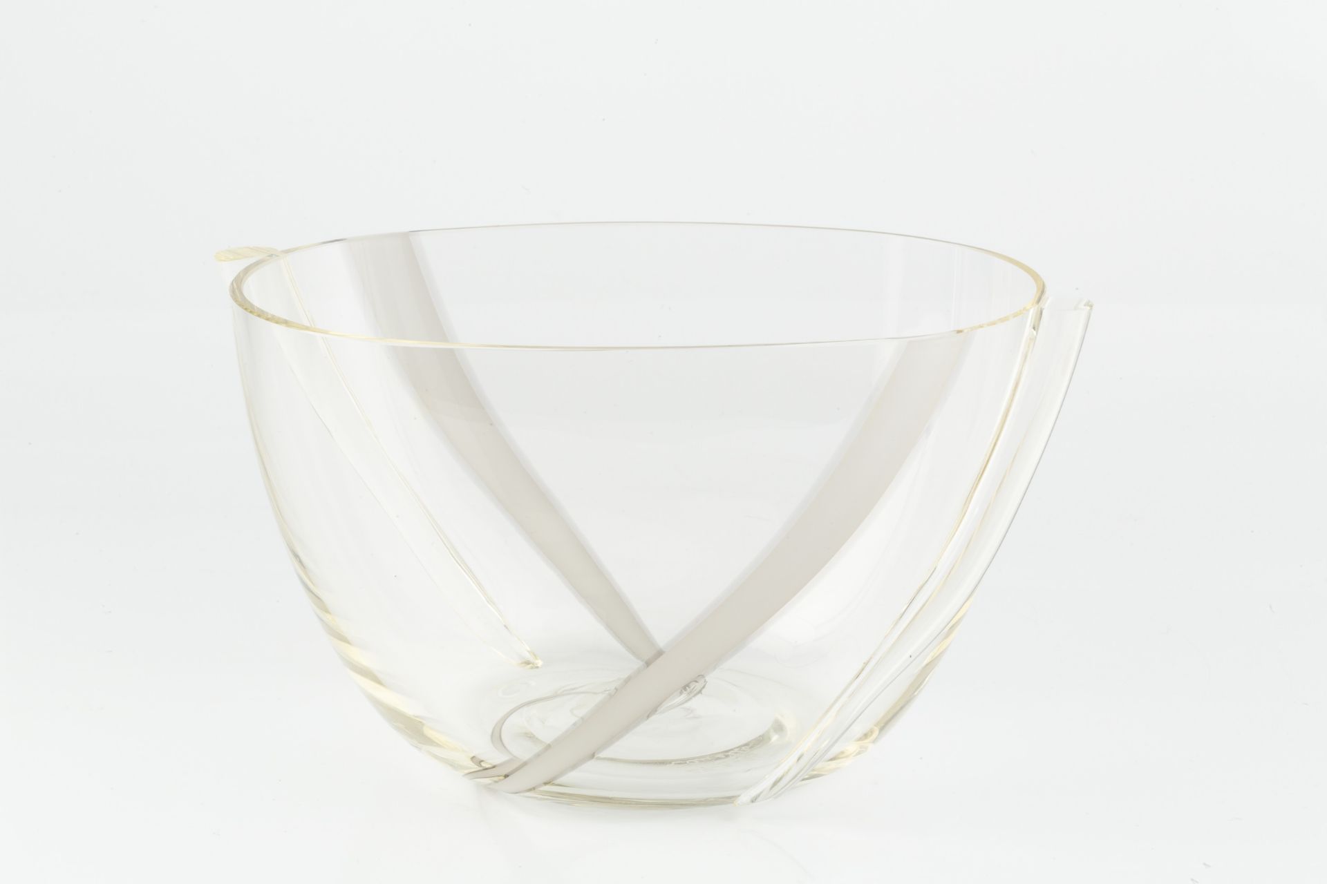 Licio Zanetti Murano glass bowl, 1986 clear glass with white stripes signed and dated 14cm high, - Image 2 of 3