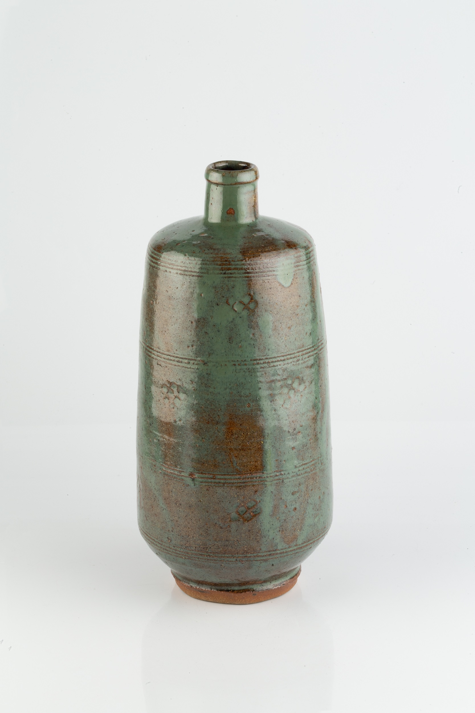 William 'Bill' Marshall (1923-2007) Large bottle vase stoneware, with green glaze and impressed - Image 2 of 8