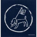 Yoshitomo Nara (b.1959) Peace Dog (blue) screenprinted cotton 53 x 51cm.